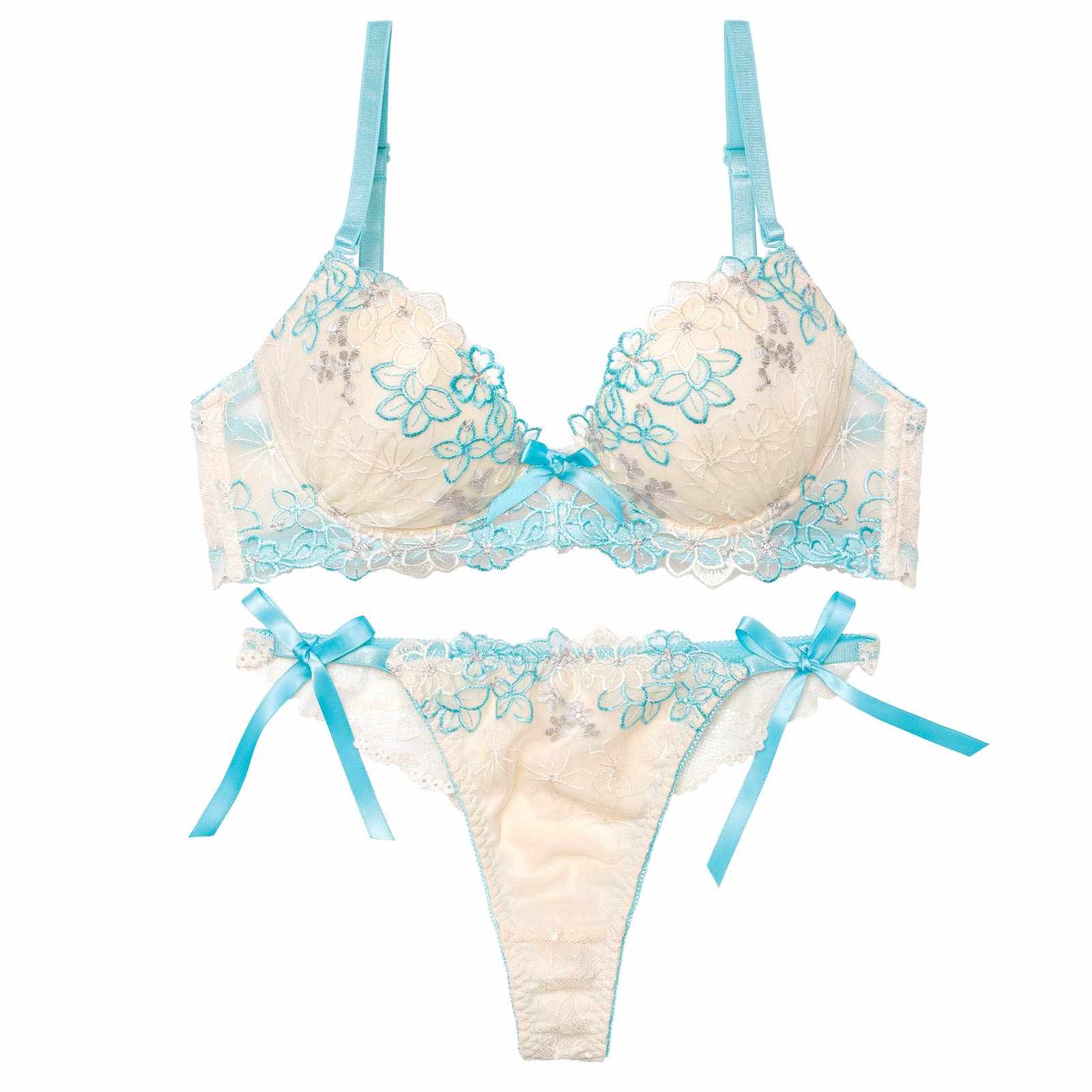 4/6新作!プリティビビットフルールブラジャー&サイド紐バック透けTバックショーツ