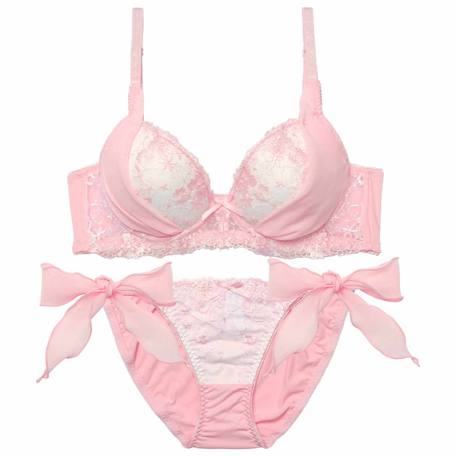 1/23新作!ミルキーブロッサムリボン育乳脇高ブラジャー&サイド紐フルバックショーツ