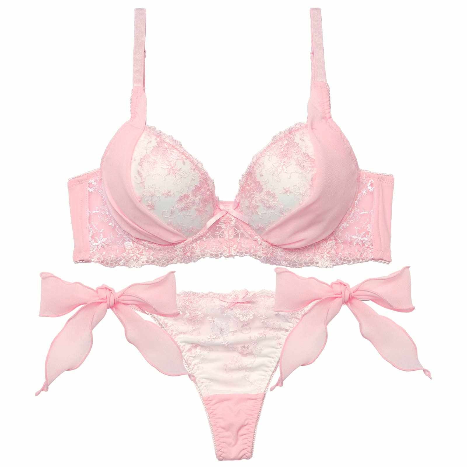 1/23新作!ミルキーブロッサムリボン育乳脇高ブラジャー&Tバックショーツ