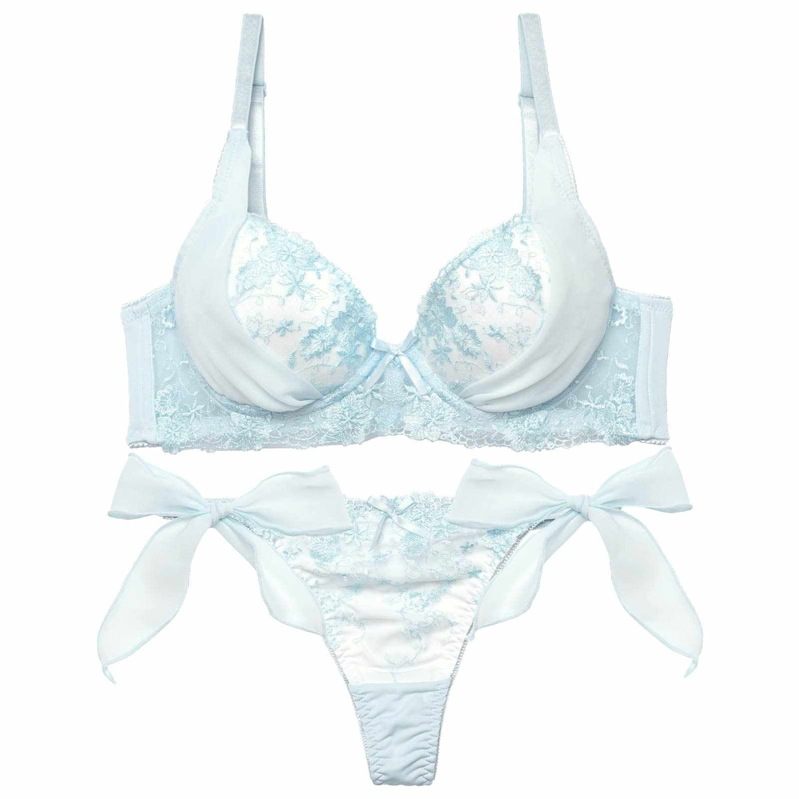 1/23新作!ミルキーブロッサムリボン育乳脇高ブラジャー&Tバックショーツ