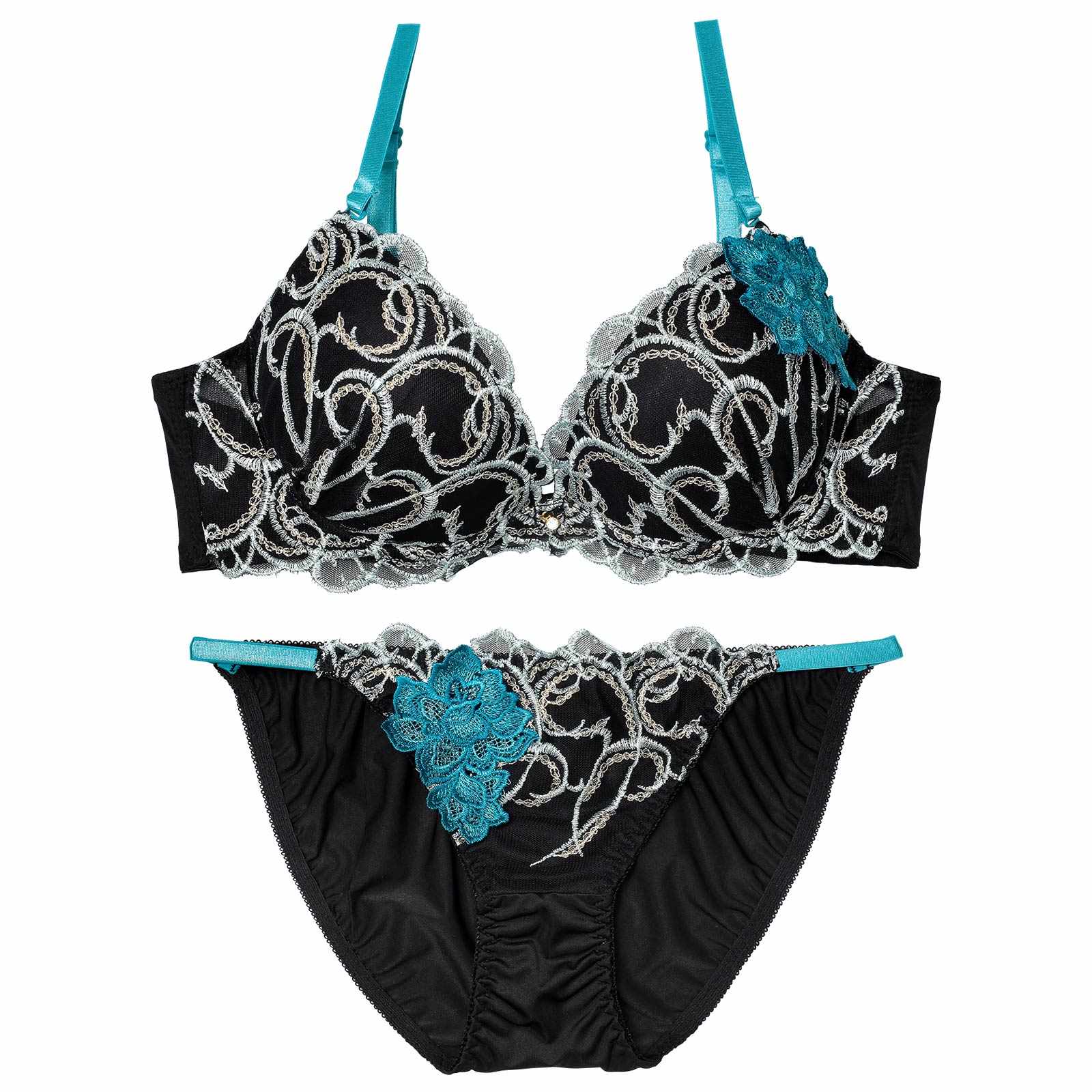 3/30新作!【三上悠亜着用】エレガントアシンメトリーブロッサムブラジャー&フルバックショーツ