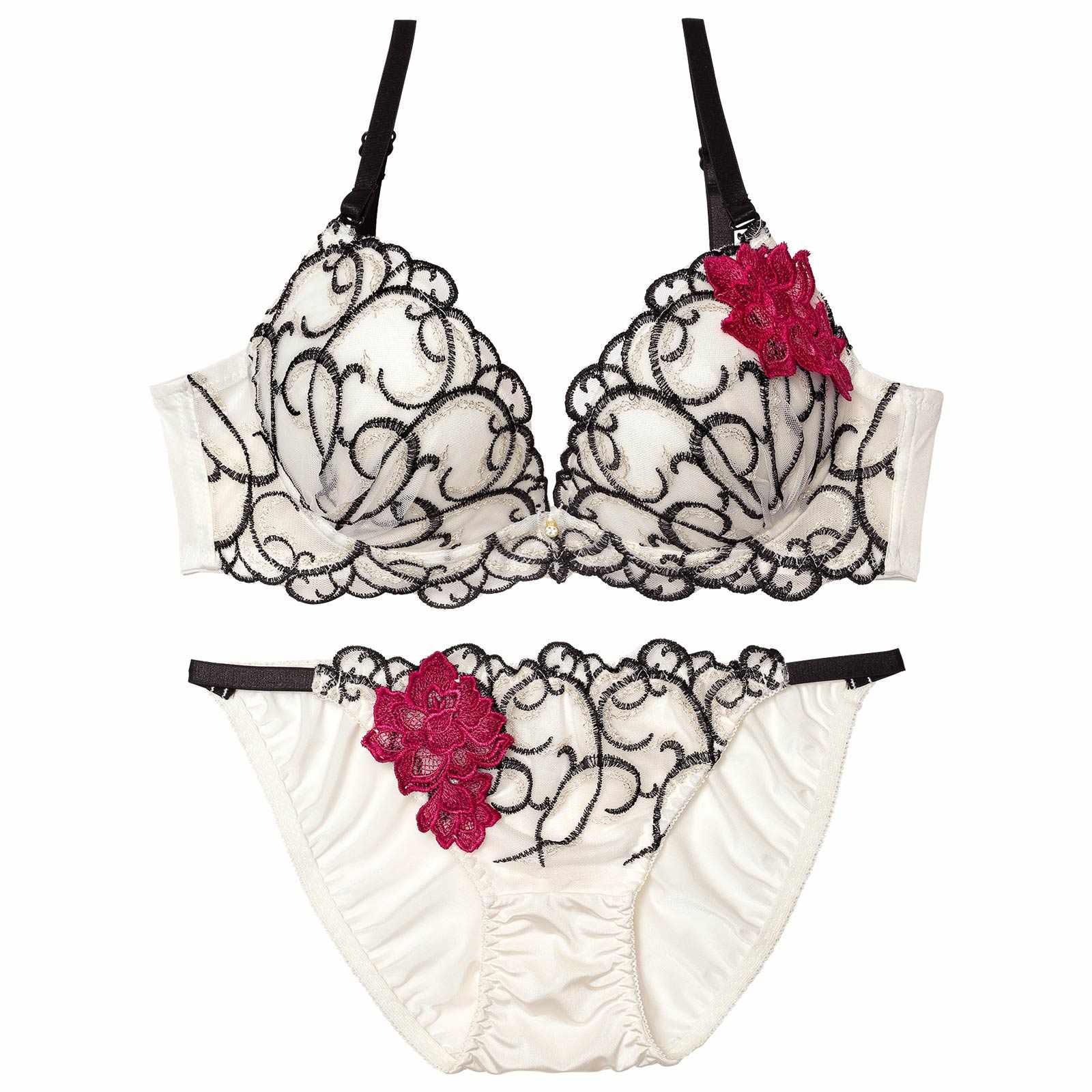 4/15再販!【三上悠亜着用】【EFサイズ】エレガントアシンメトリーブロッサムブラジャー&フルバックショーツ