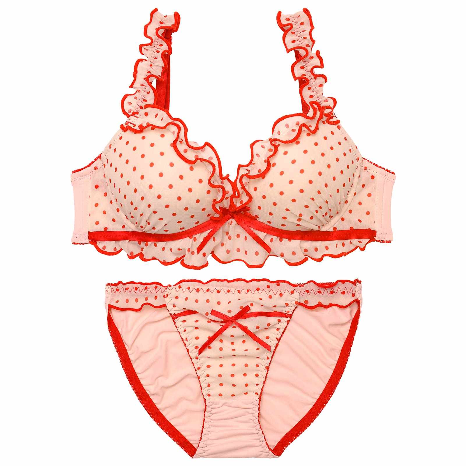 3/20新作!【EFサイズ】スウィーティドットフリルブラジャー&フルバックショーツ