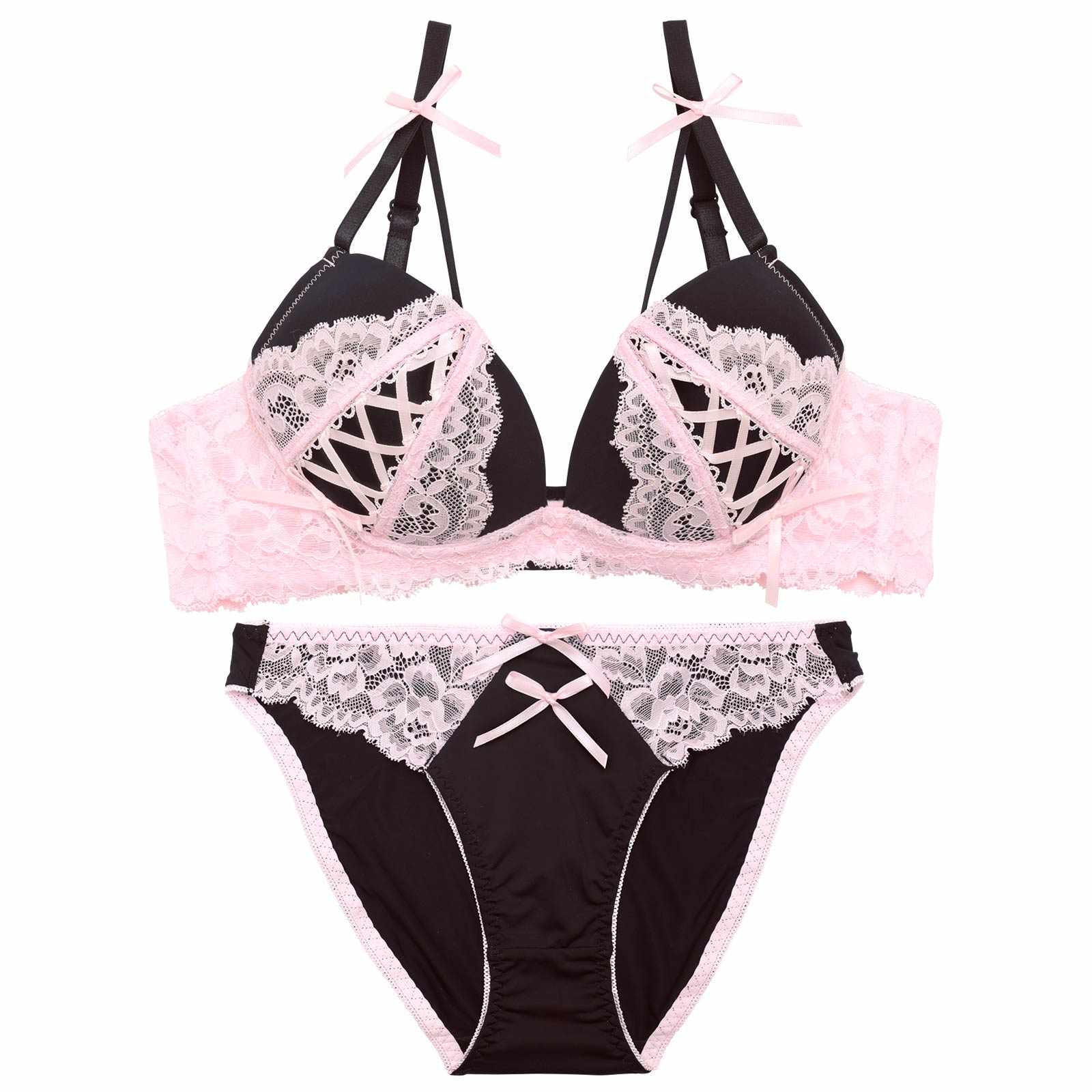 6/3新作!【EFサイズ】メルティリボンレースアップブラジャー&フルバックショーツ
