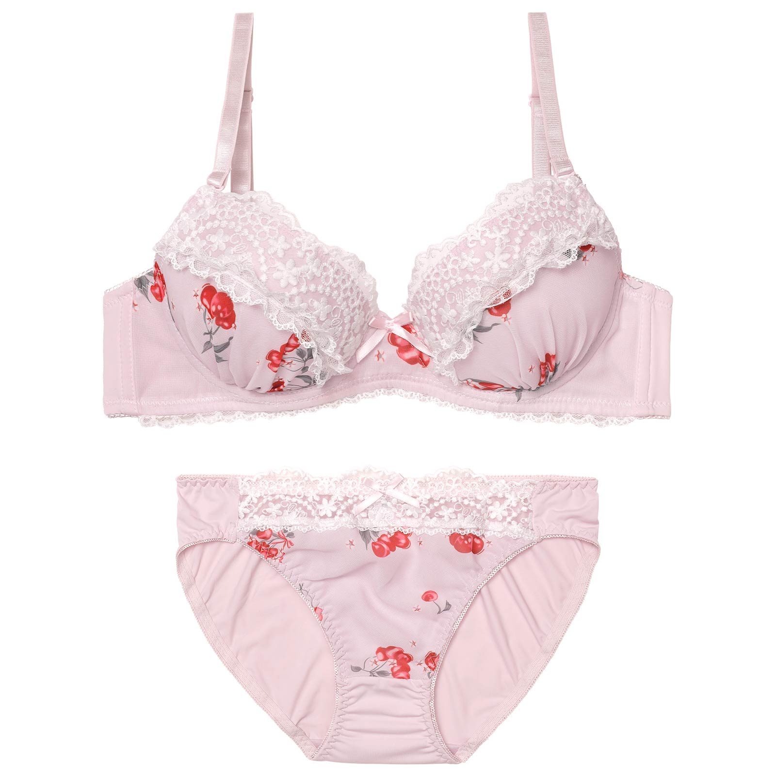 4/20新作!【EFサイズ】ガーリースウィートチェリーブラジャー&フルバックショーツ