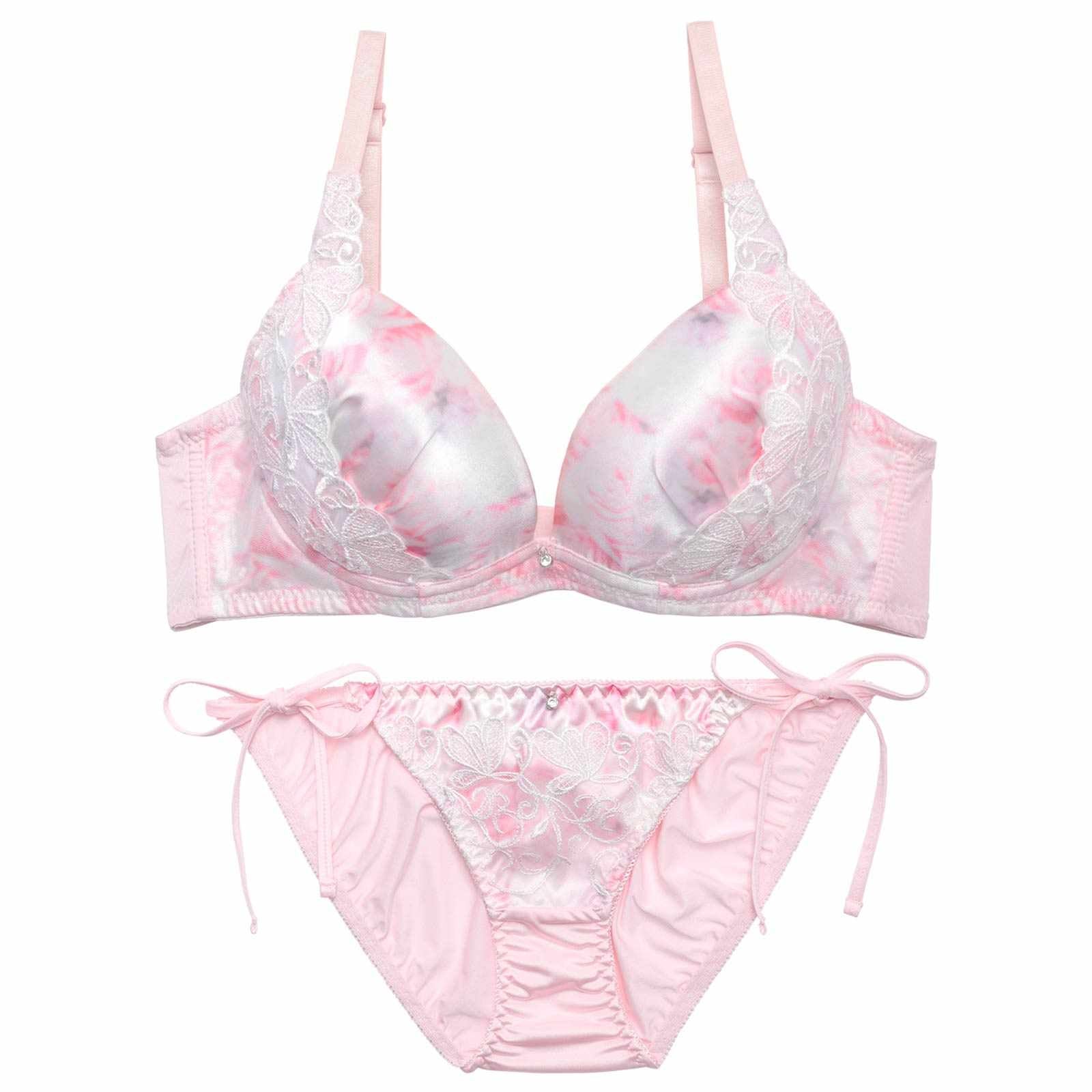 4/1新作!【かとゆり着用】エフェメラルバタフライロゼブラジャー&サイド紐フルバックショーツ