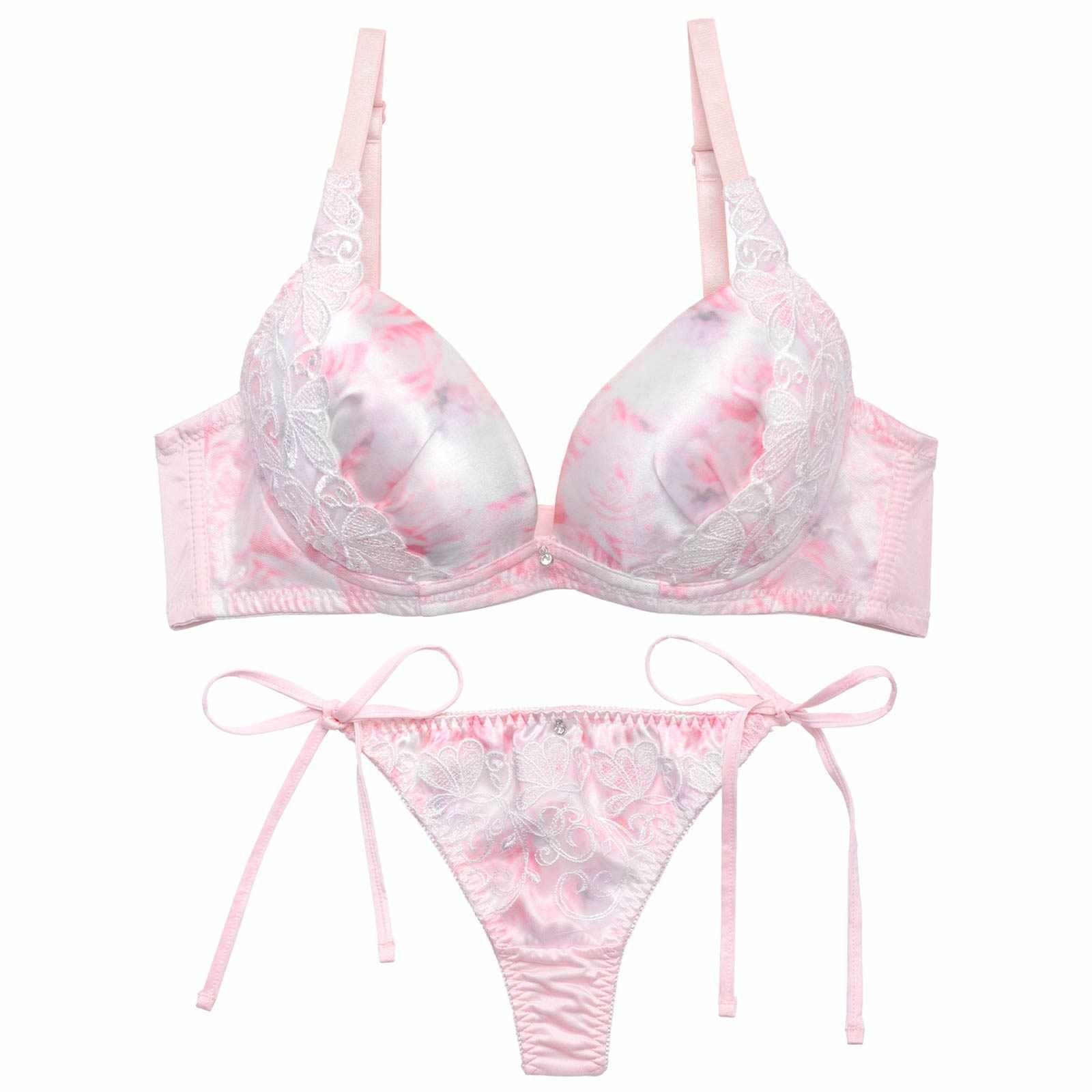 4/1新作!【かとゆり着用】エフェメラルバタフライロゼブラジャー&サイド紐Tバックショーツ