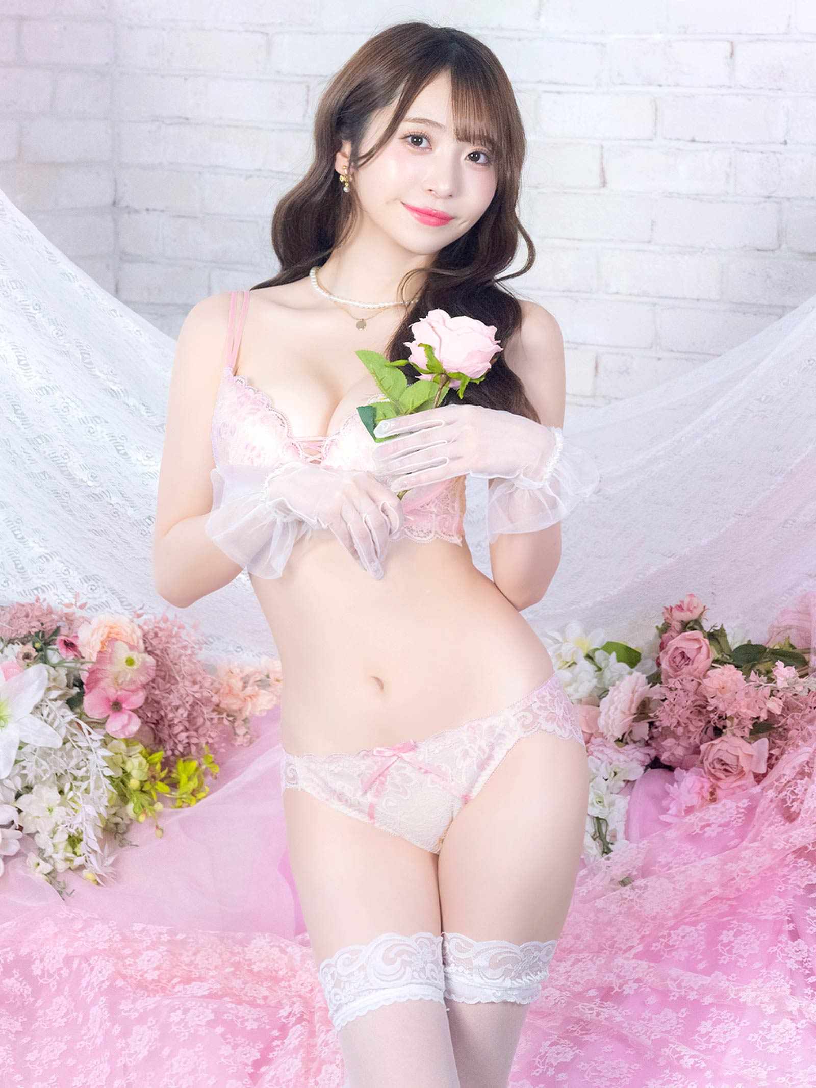 5/16再販!【かとゆり着用】パステルフラワーレースアップブラジャー&バック透けフルバックショーツ