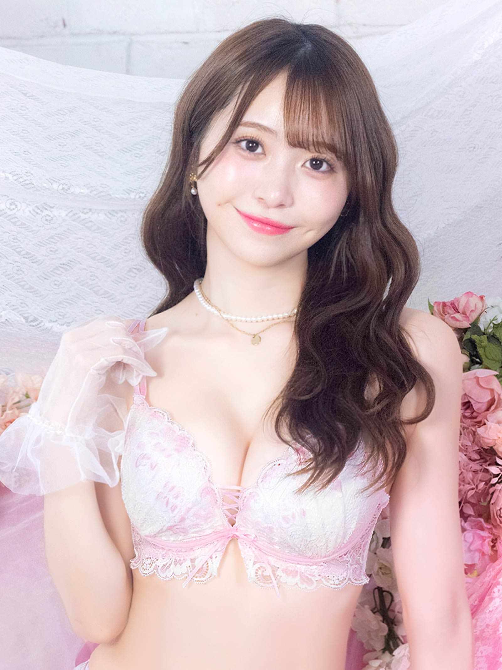4/29新作!【かとゆり着用】パステルフラワーレースアップブラジャー&バック透けTバックショーツ