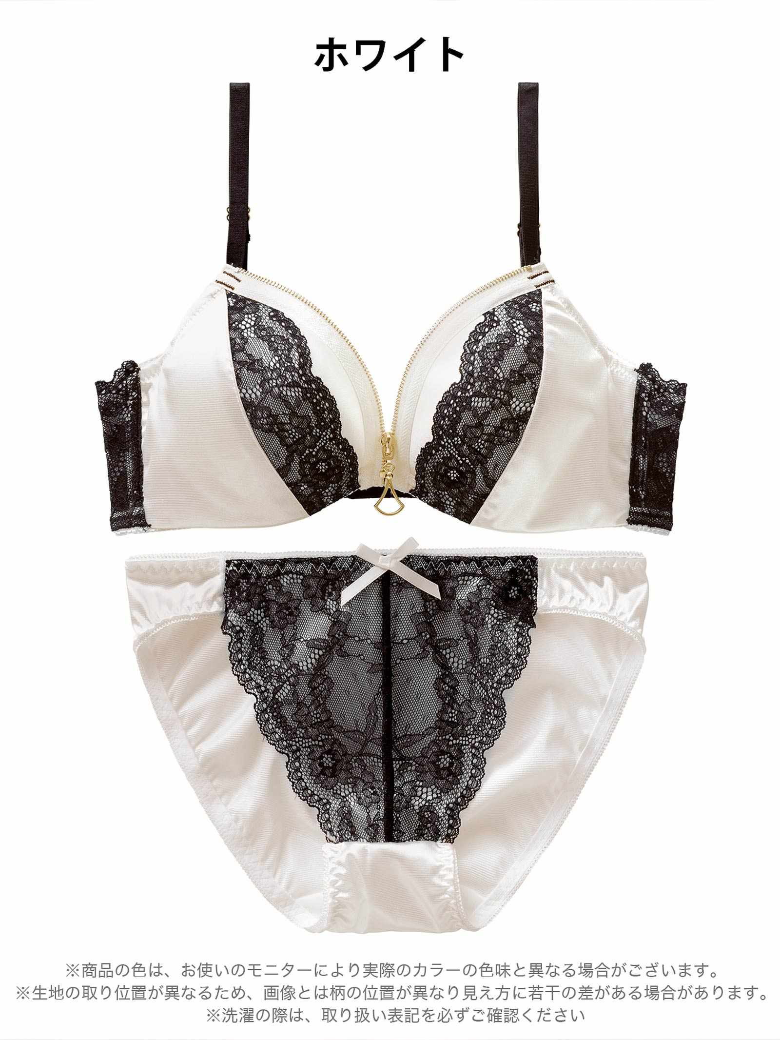 4/13新作!【EFサイズ】サテンレースファスナーブラジャー&フルバックショーツ