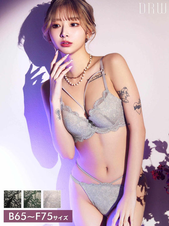 ブリリアントレースストリングブラジャー&バック透けフルバックショーツ