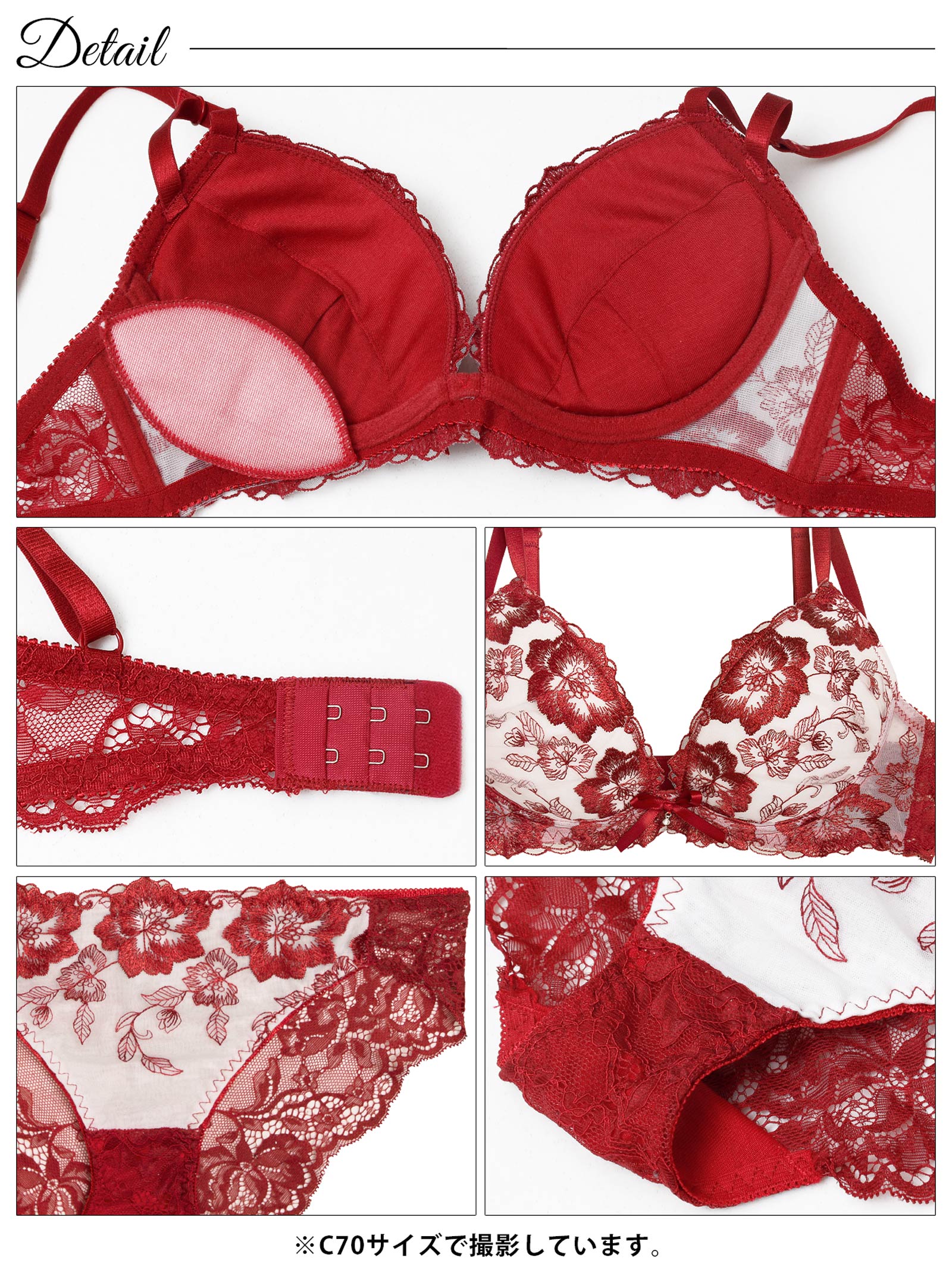 【3点セット】【EFサイズ】ベルフルールエンブロイダリーブラジャー&バック透けフルバック&Tバックショーツ