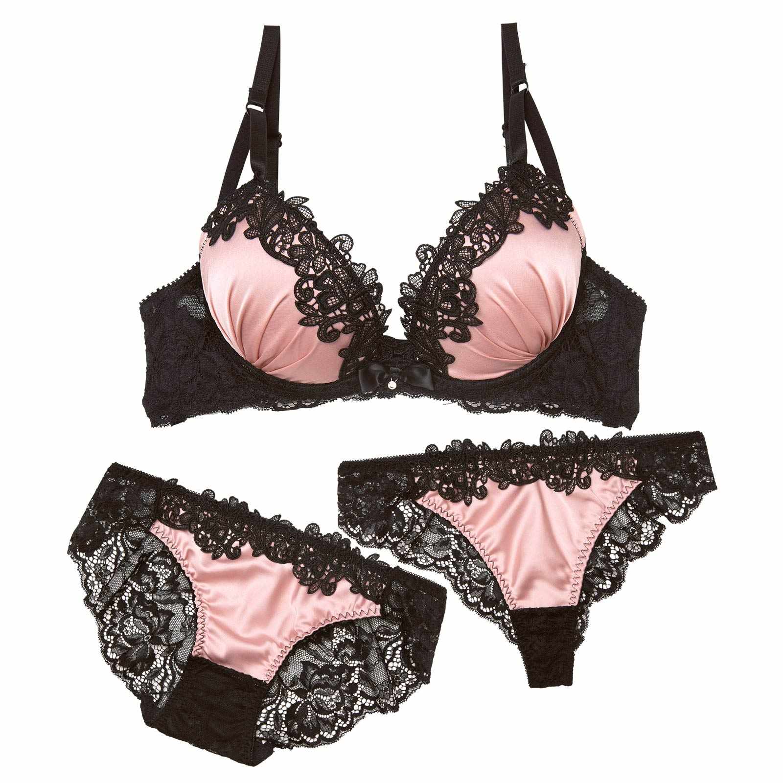 4/8新作!【3点セット】ノワールケミカルレースブラジャー&バック透けフルバック＆ハーフバックショーツ