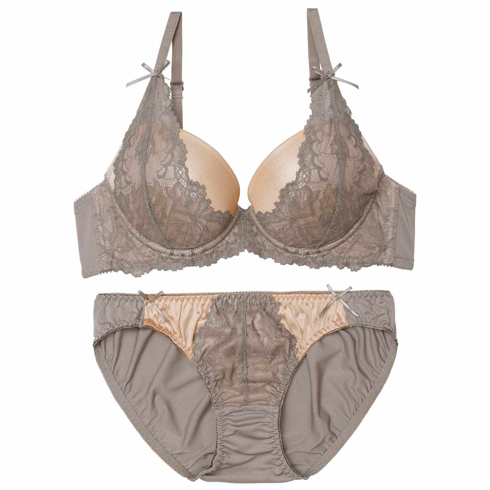 2/27新作!【EFサイズ】ノーブルヌーディレースブラジャー&フルバックショーツ