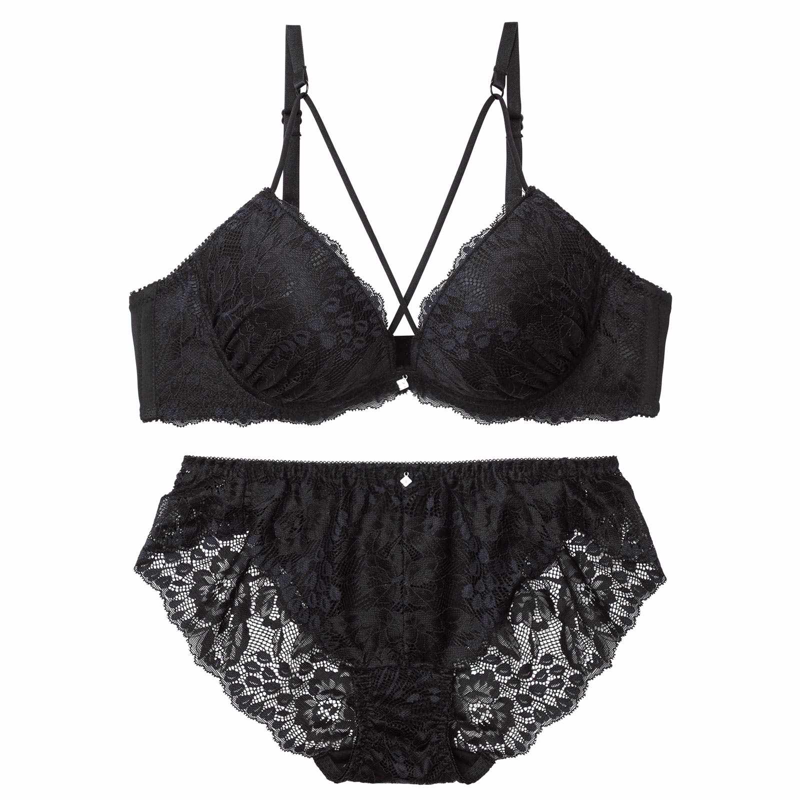 3/23新作!【EFサイズ】クラッシーフローラルレースブラジャー&バック透けフルバックショーツ