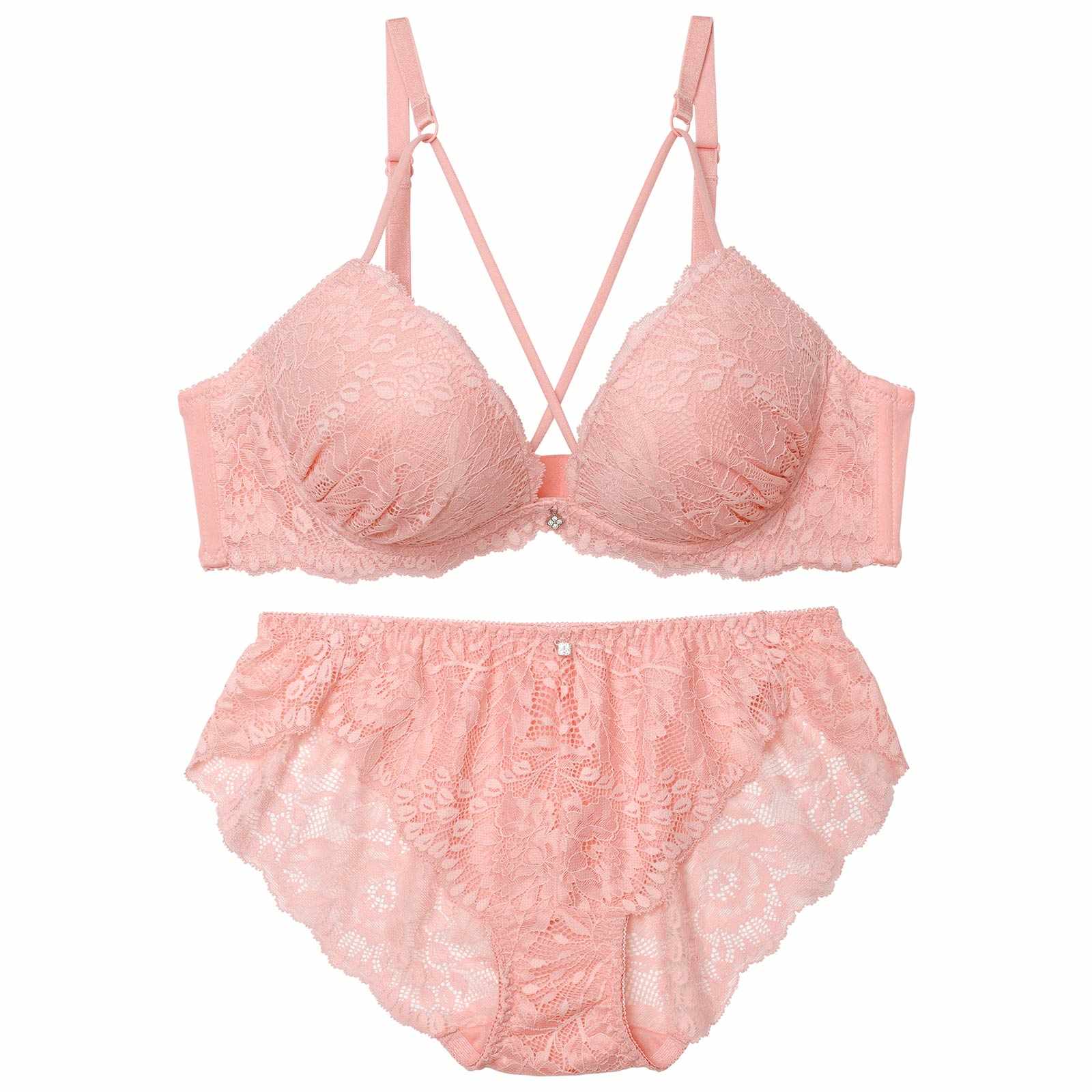 3/23新作!【EFサイズ】クラッシーフローラルレースブラジャー&バック透けフルバックショーツ