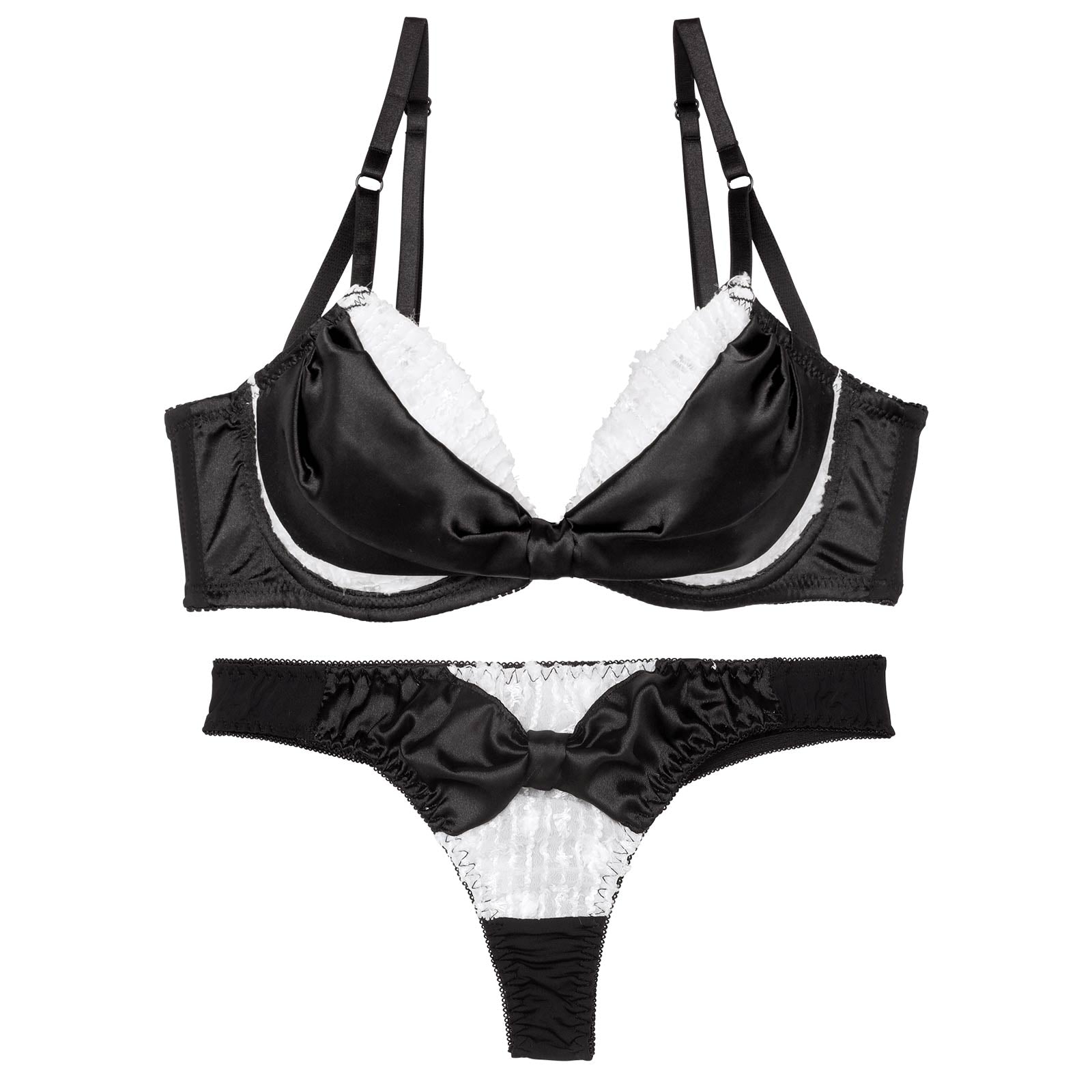 【かとゆり着用】プリティーグロスリボン育乳脇高ブラジャー&Tバックショーツ