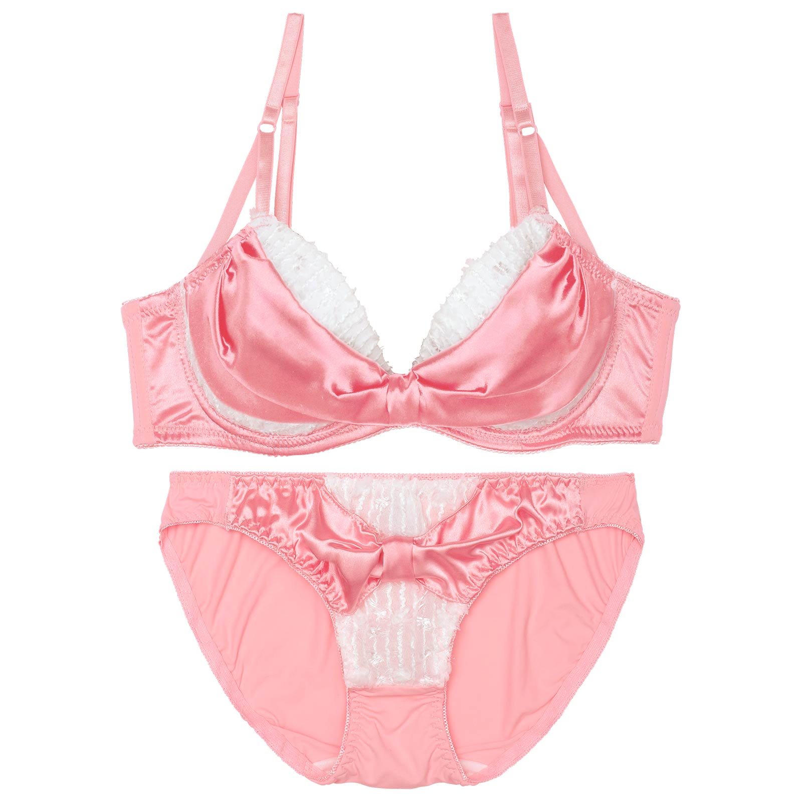 【かとゆり着用】【EFサイズ】プリティーグロスリボン育乳脇高ブラジャー&フルバックショーツ