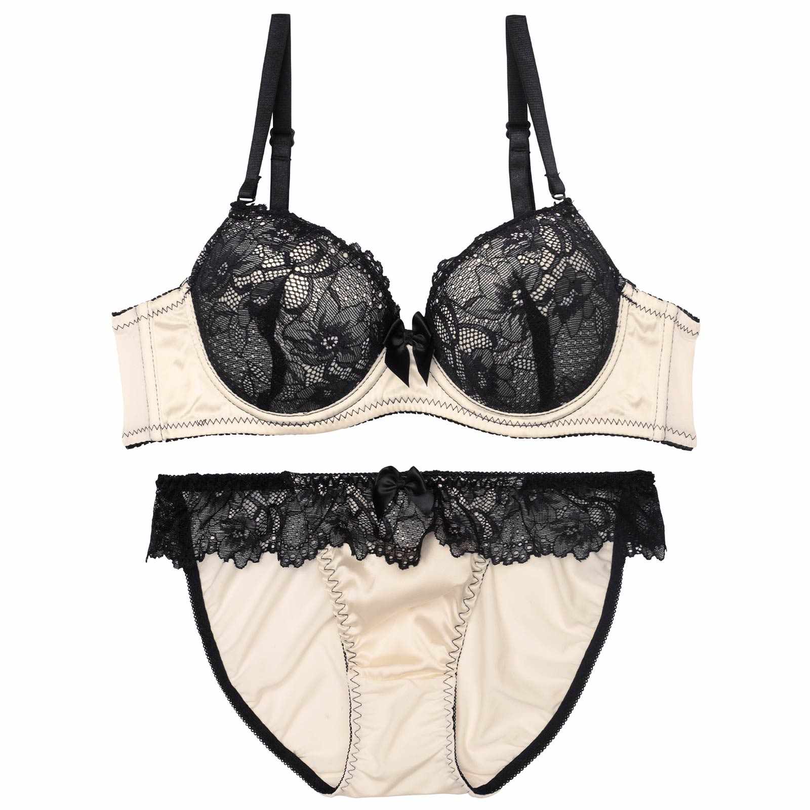 ロマンティックビターレースブラジャー&フルバックショーツ
