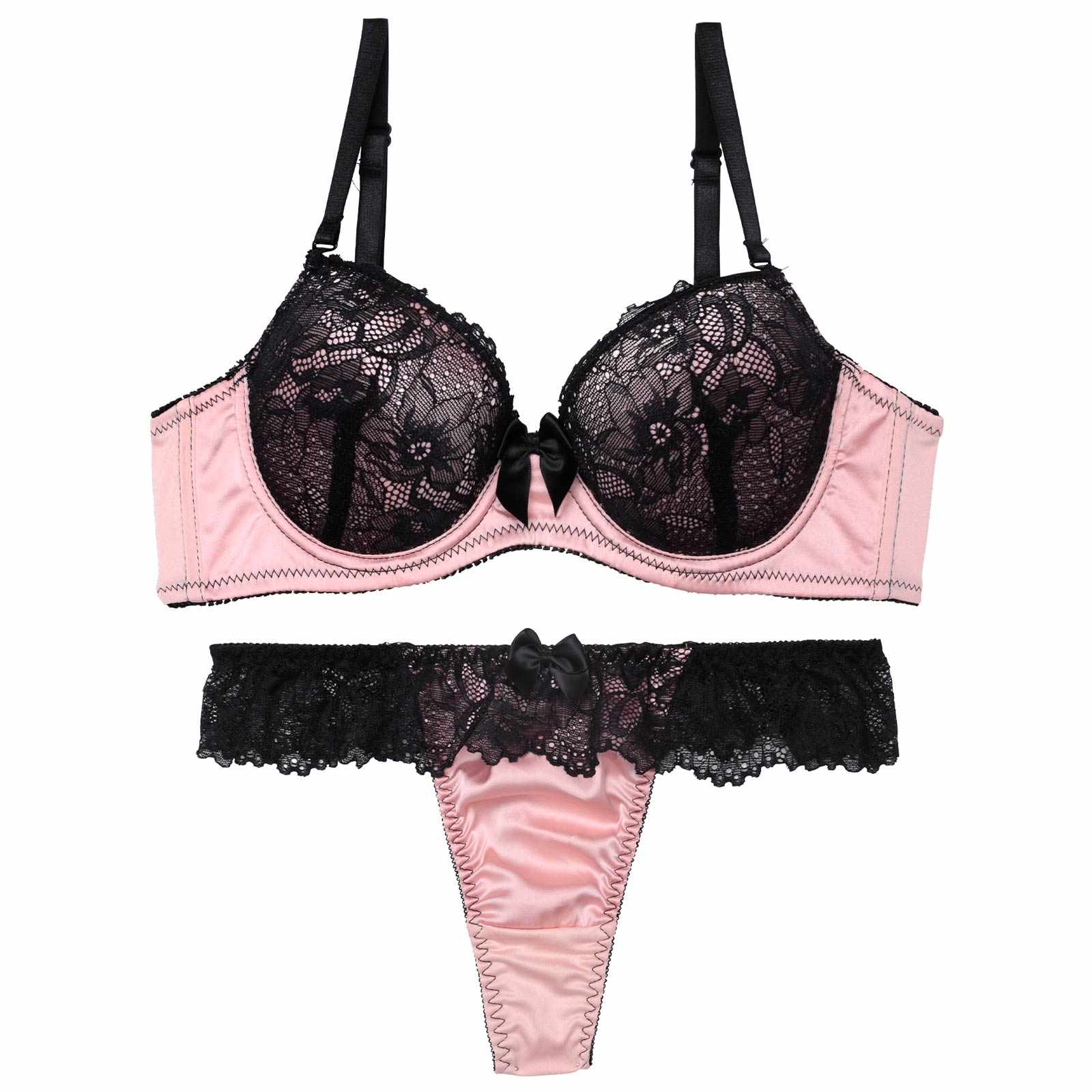 ロマンティックビターレースブラジャー&Tバックショーツ