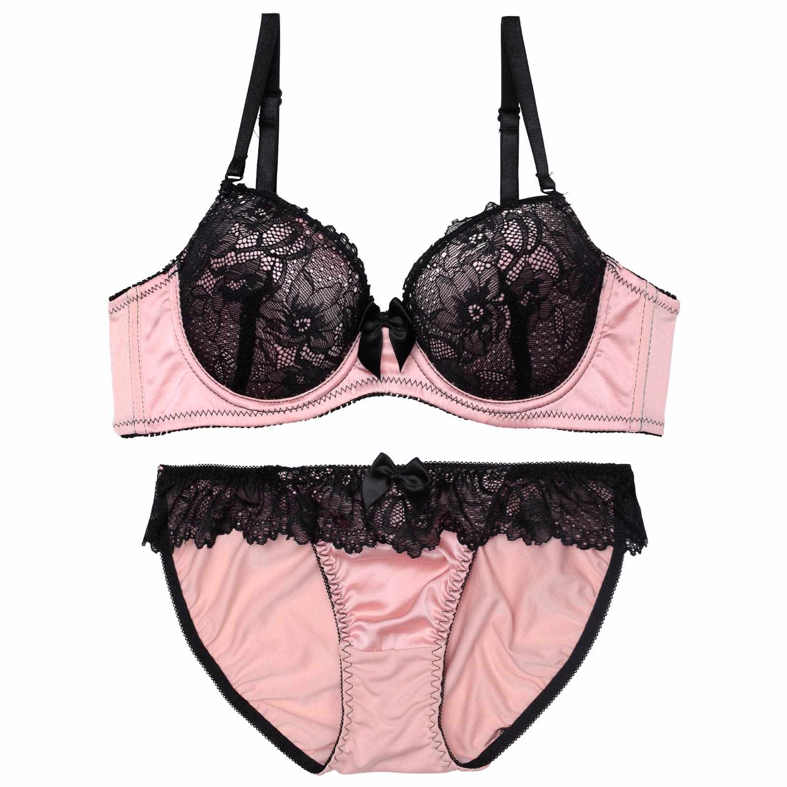 【EFサイズ】ロマンティックビターレースブラジャー&フルバックショーツ