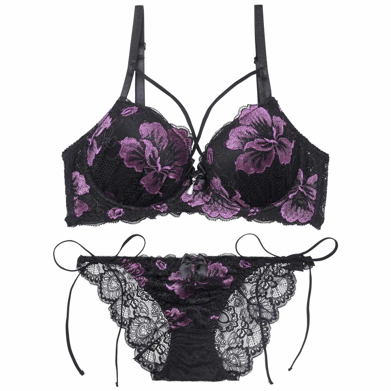 【三上悠亜着用】【EFサイズ】マジェスティックフルール育乳脇高ブラジャー&サイド紐バック透けフルバックショーツ