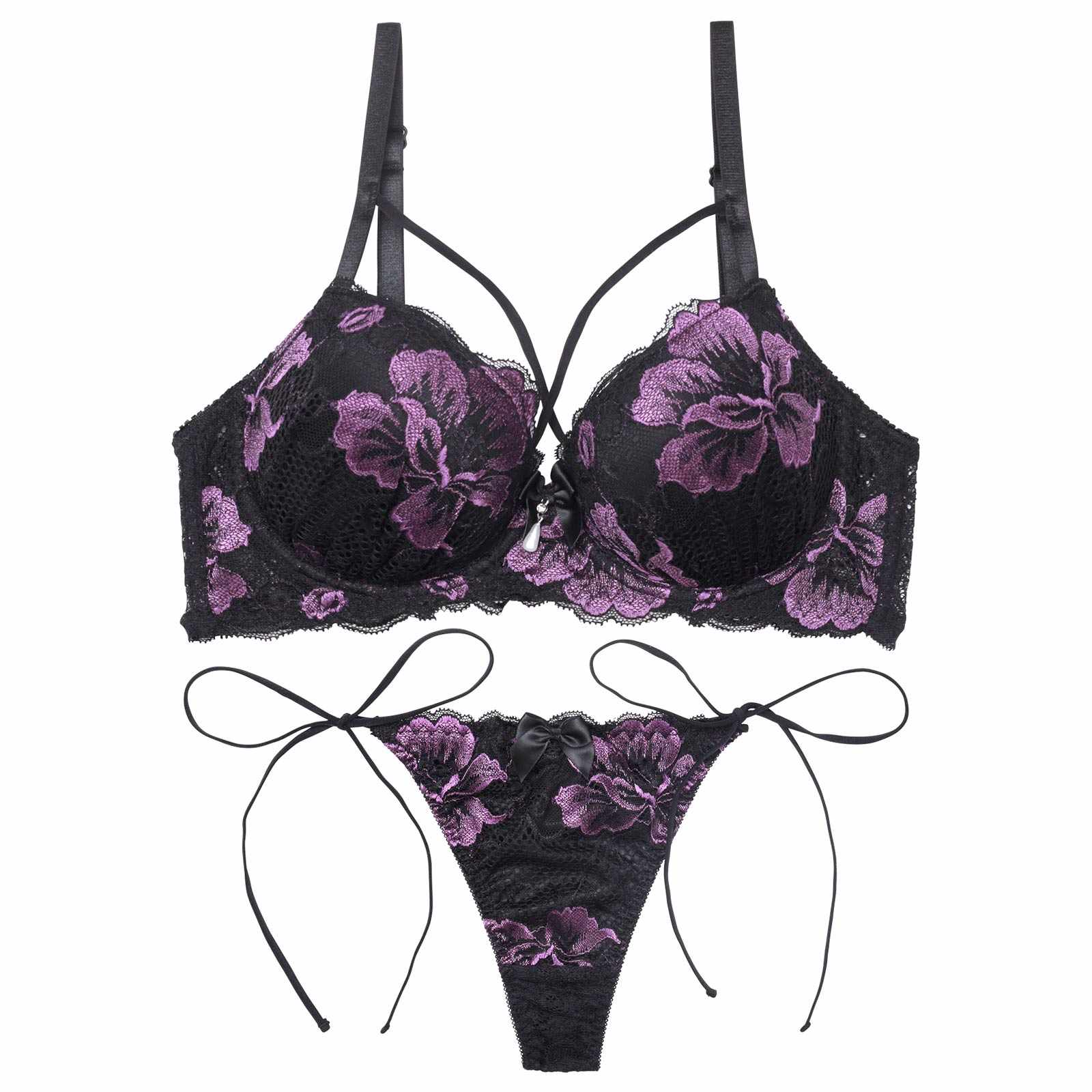 【三上悠亜着用】【EFサイズ】マジェスティックフルール育乳脇高ブラジャー&サイド紐バック透けTバックショーツ