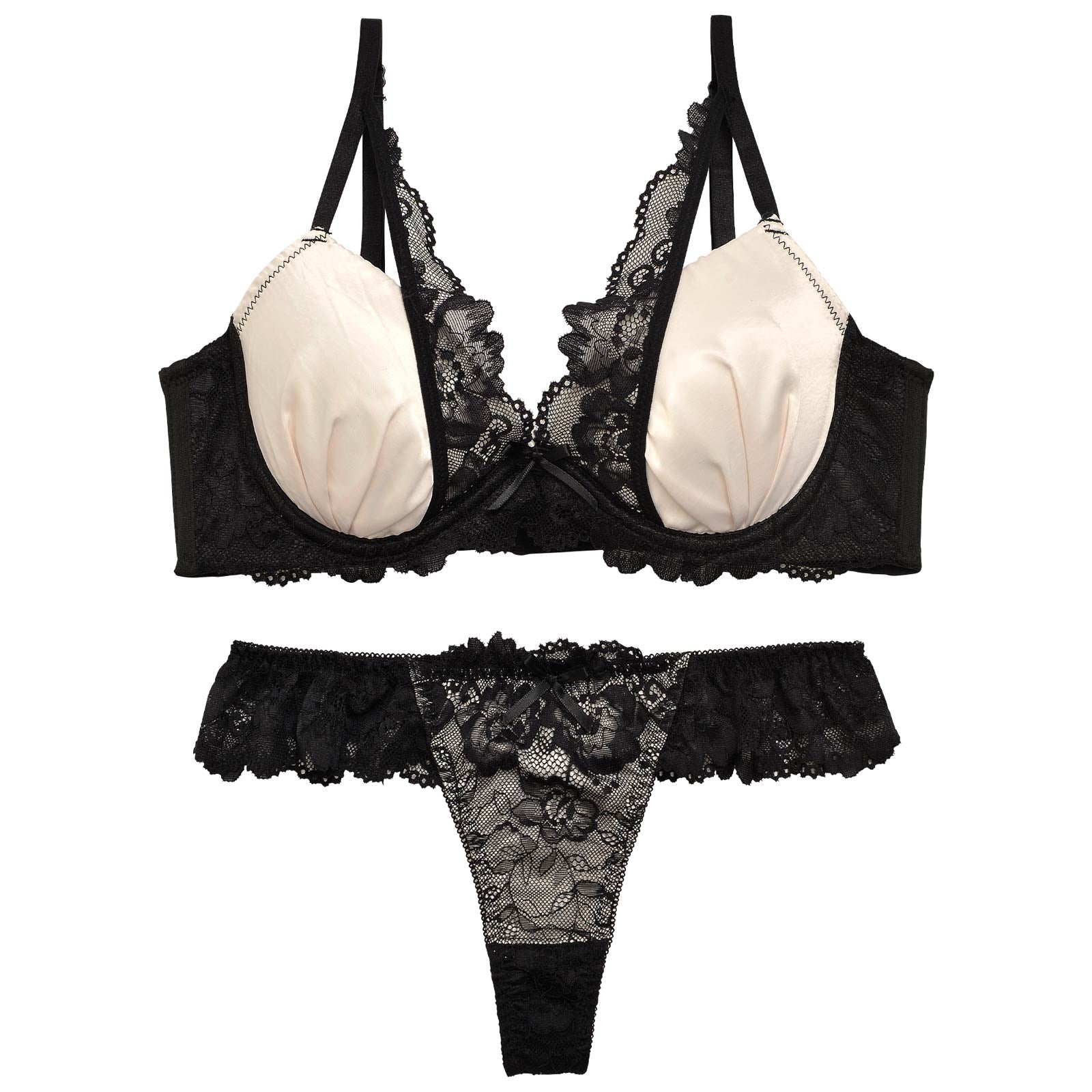 11/15再販!【三上悠亜着用】ロイヤルサテンレース育乳脇高ブラジャー&バック透けTバックショーツ