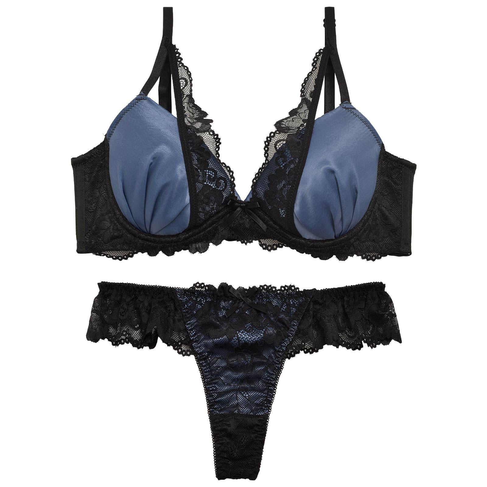 11/15再販!【三上悠亜着用】【EFサイズ】ロイヤルサテンレース育乳脇高ブラジャー&バック透けTバックショーツ
