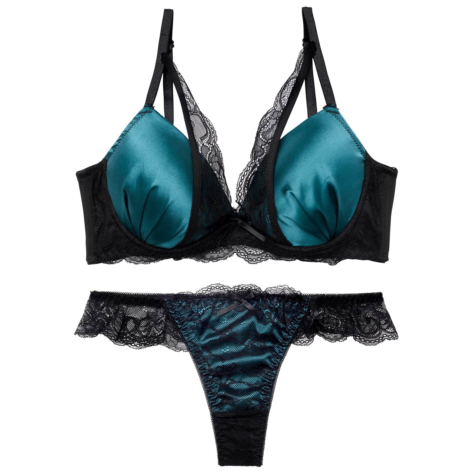 11/15再販!【三上悠亜着用】【EFサイズ】ロイヤルサテンレース育乳脇高ブラジャー&バック透けTバックショーツ