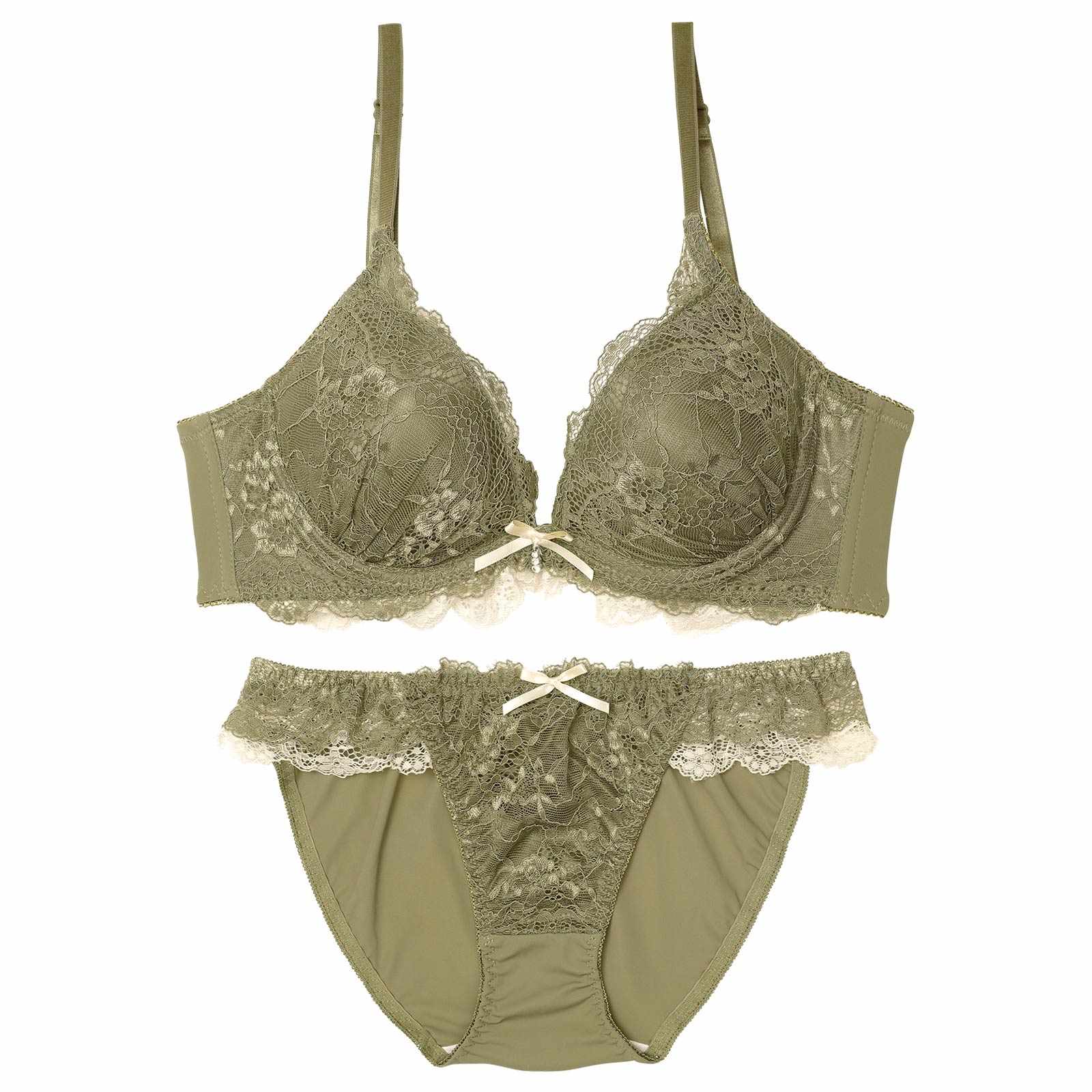 11/22再販!エレガントバイカラーレース育乳脇高ブラジャー&フルバックショーツ