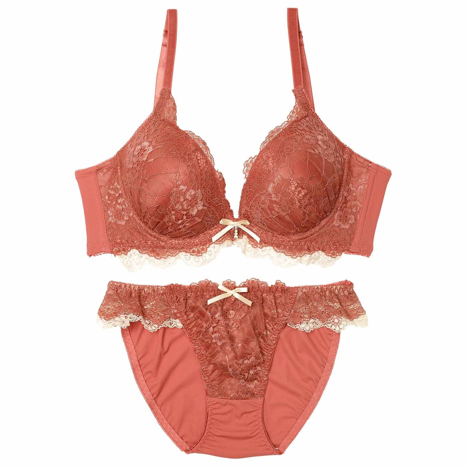 11/22再販!エレガントバイカラーレース育乳脇高ブラジャー&フルバックショーツ