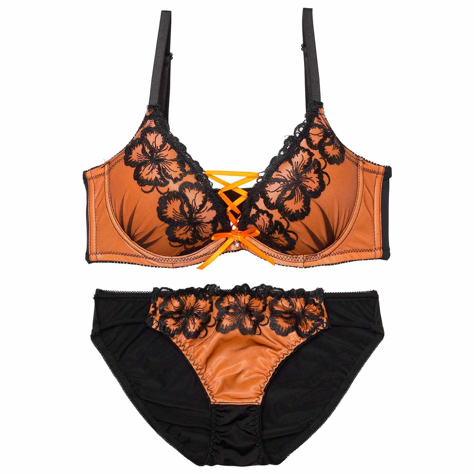 ネオンフラワースピンドル育乳脇高ブラジャー&フルバックショーツ