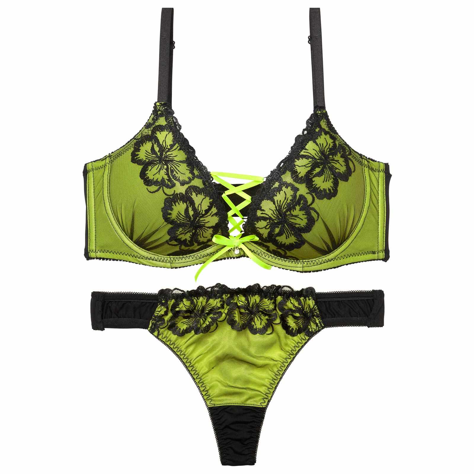 ネオンフラワースピンドル育乳脇高ブラジャー&Tバックショーツ