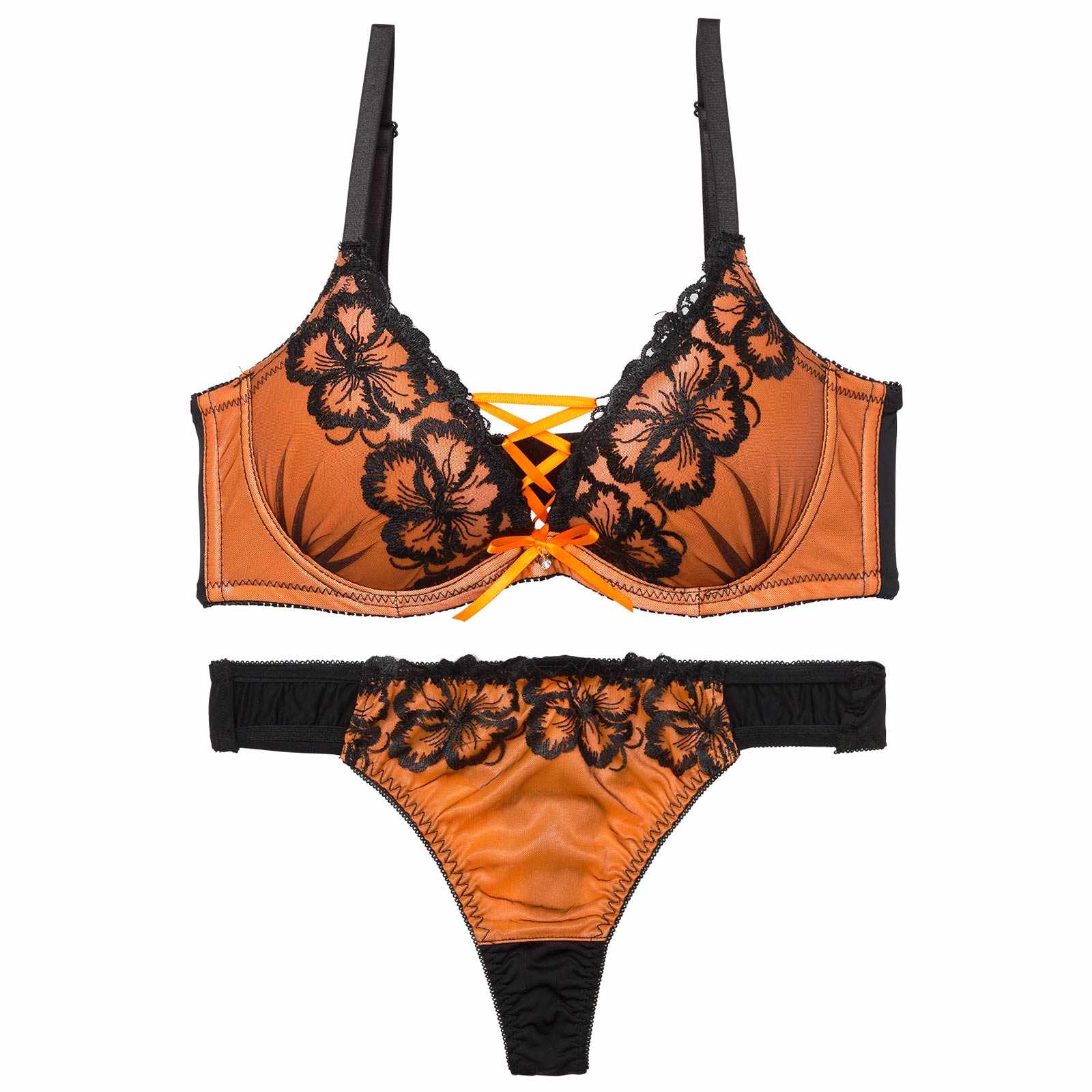 【EFサイズ】ネオンフラワースピンドル育乳脇高ブラジャー&Tバックショーツ