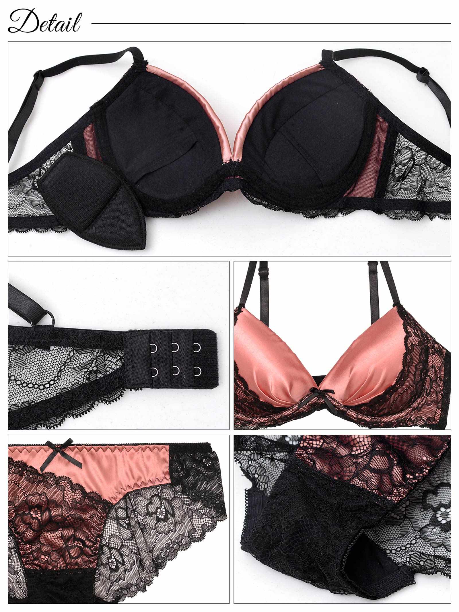 8/25新作!ノーブルサテンレース育乳脇高ブラジャー&バック透けフルバックショーツ