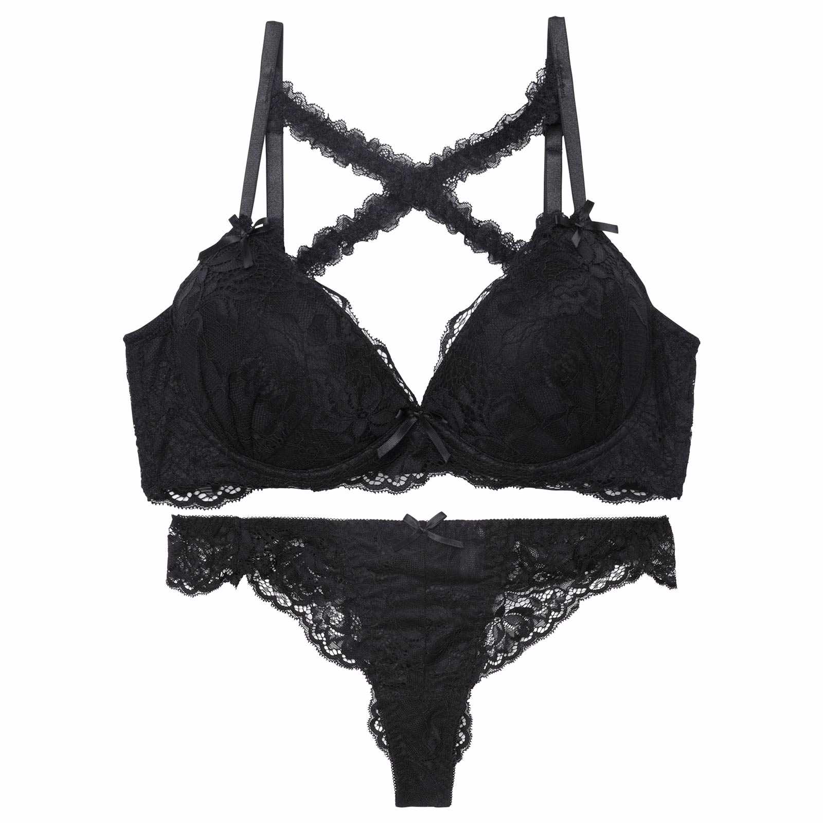 【三上悠亜着用】【EFサイズ】ロマンティックレーシィクロス育乳脇高ブラジャー&バック透けTバックショーツ