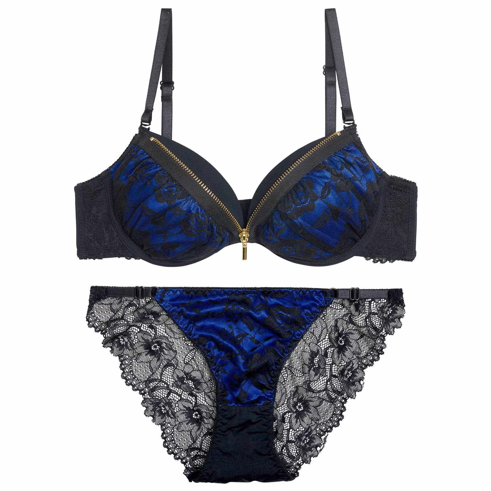 12/19新作!ロージーレースファスナーブラジャー＆バック透けフルバックショーツ