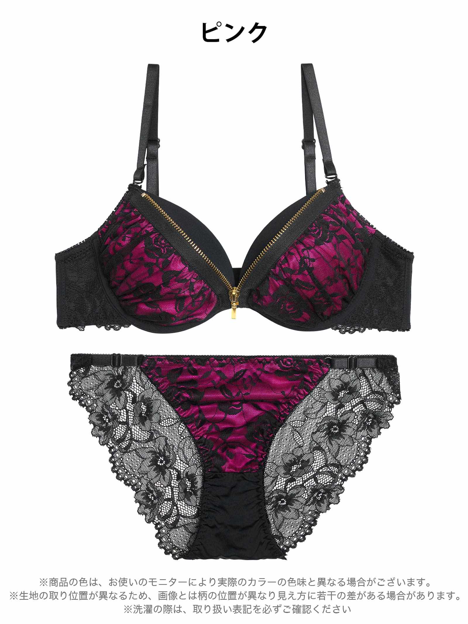12/19新作!【EFサイズ】ロージーレースファスナーブラジャー＆バック透けフルバックショーツ