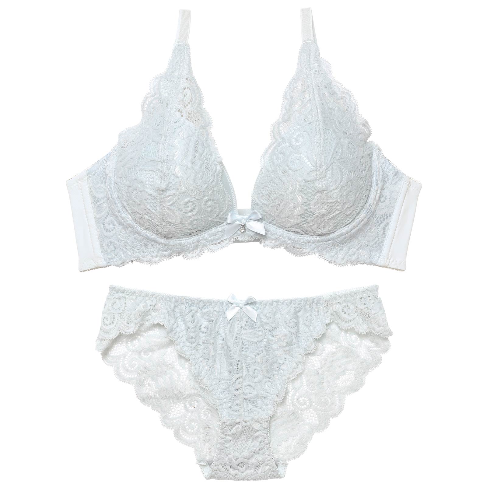 12/3新作!【ノンワイヤー】イノセントレース育乳脇高ブラジャー&バック透けフルバックショーツ