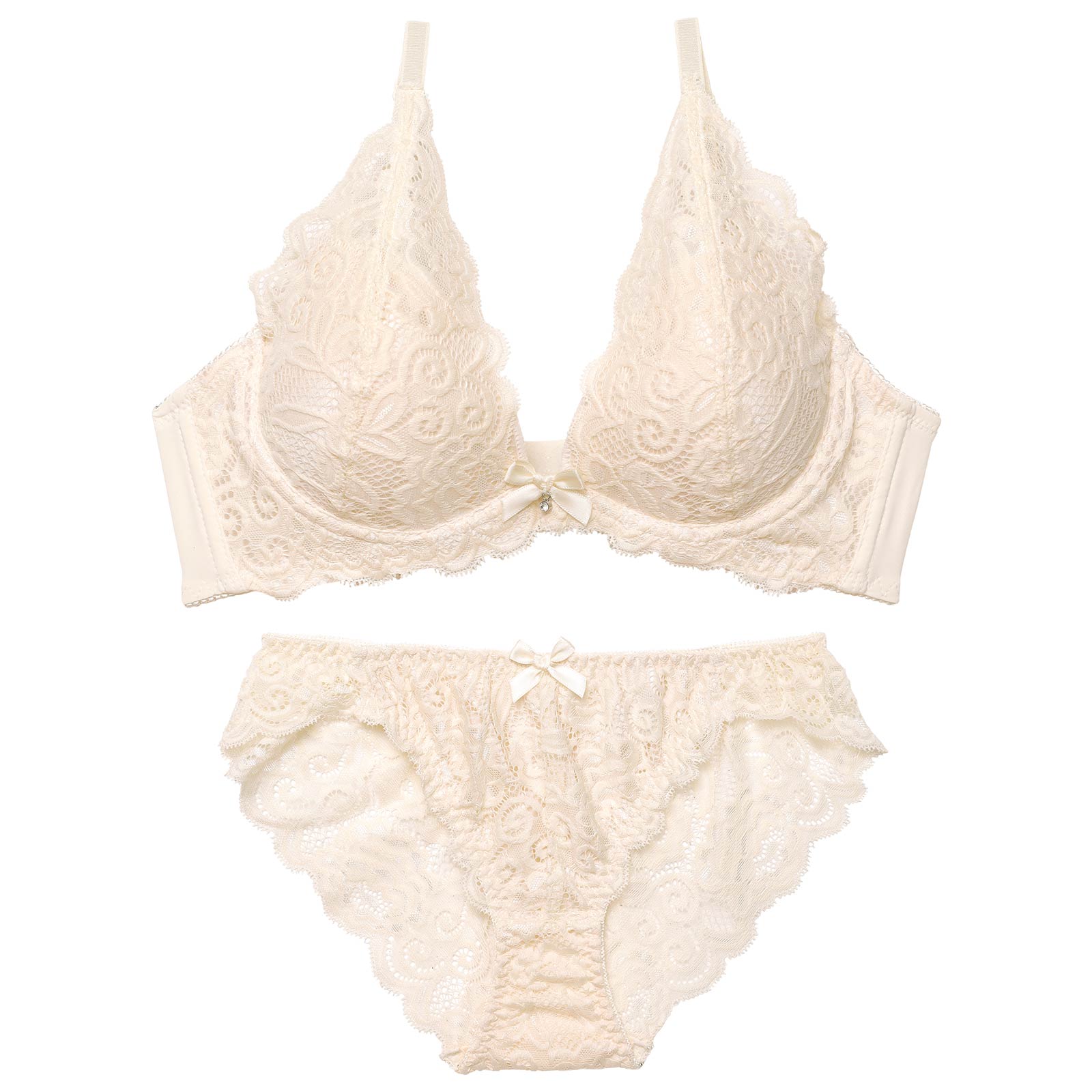 12/3新作!【ノンワイヤー】イノセントレース育乳脇高ブラジャー&バック透けフルバックショーツ