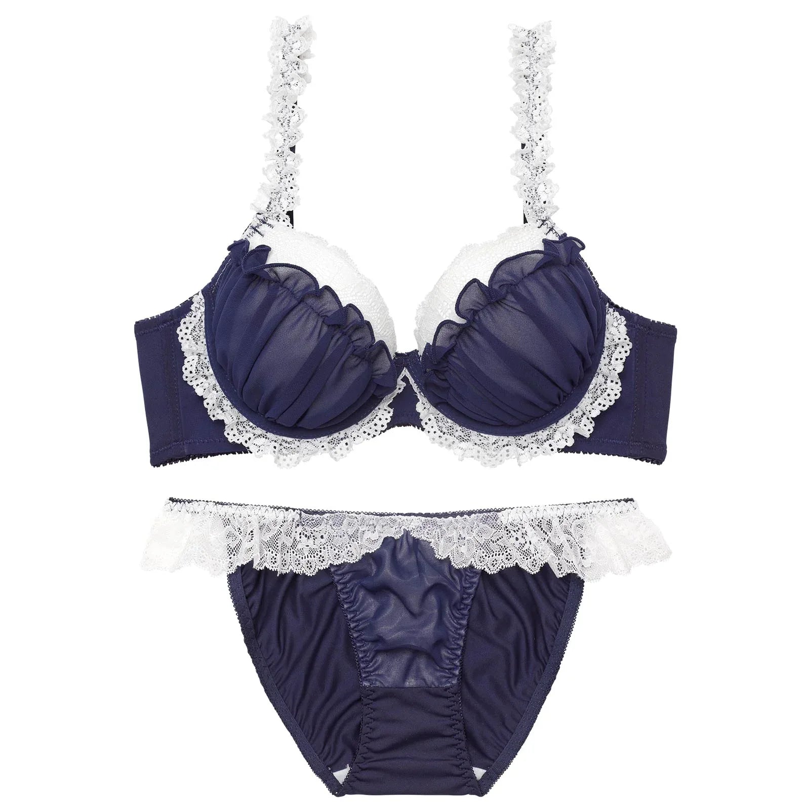 2/25新作!ドリーミーフリルレース育乳脇高ブラジャー&フルバックショーツ