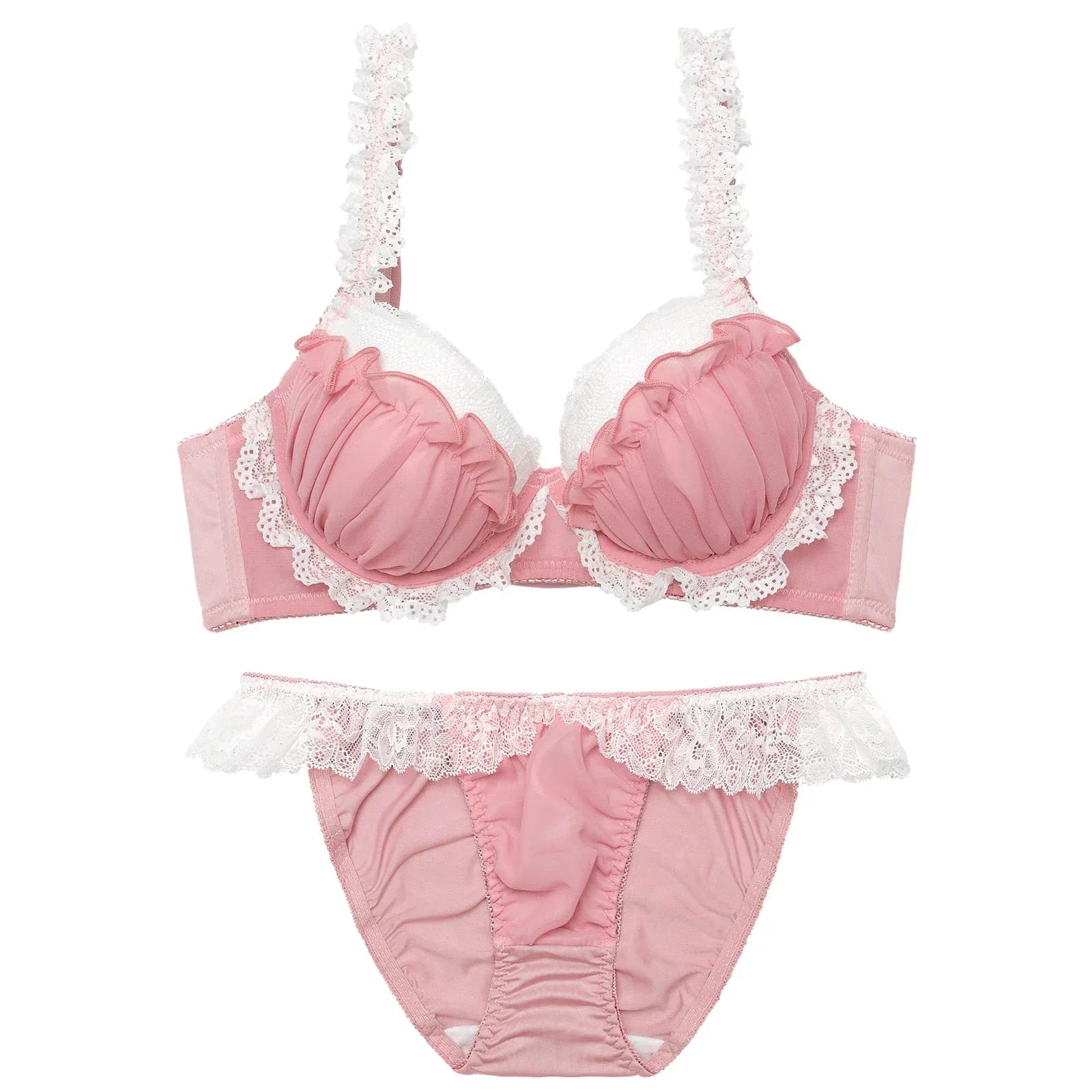 2/25新作!ドリーミーフリルレース育乳脇高ブラジャー&フルバックショーツ