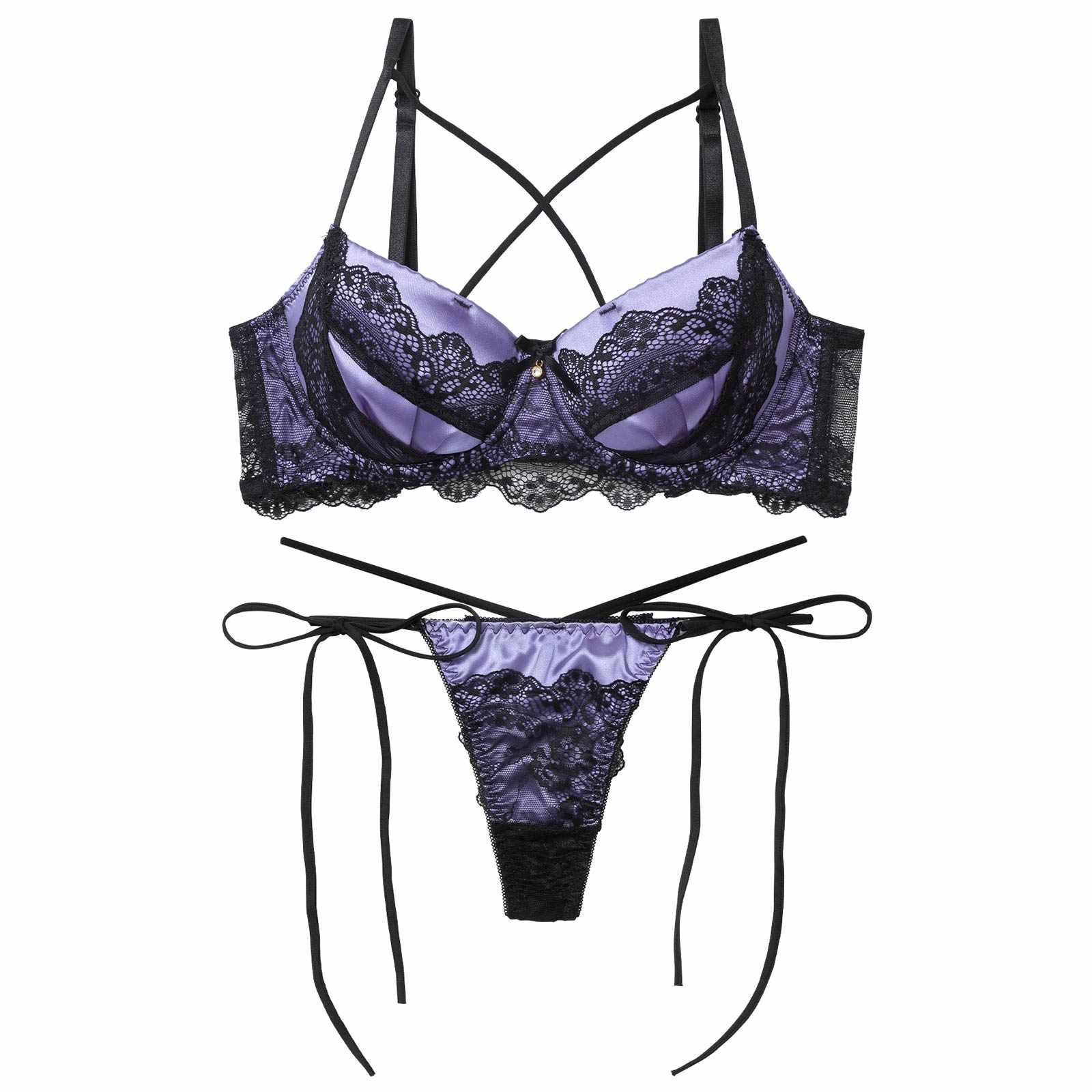 11/7新作!【EFサイズ】ミッドナイトクイーン育乳脇高ブラジャー&サイド紐バック透けTバックショーツ