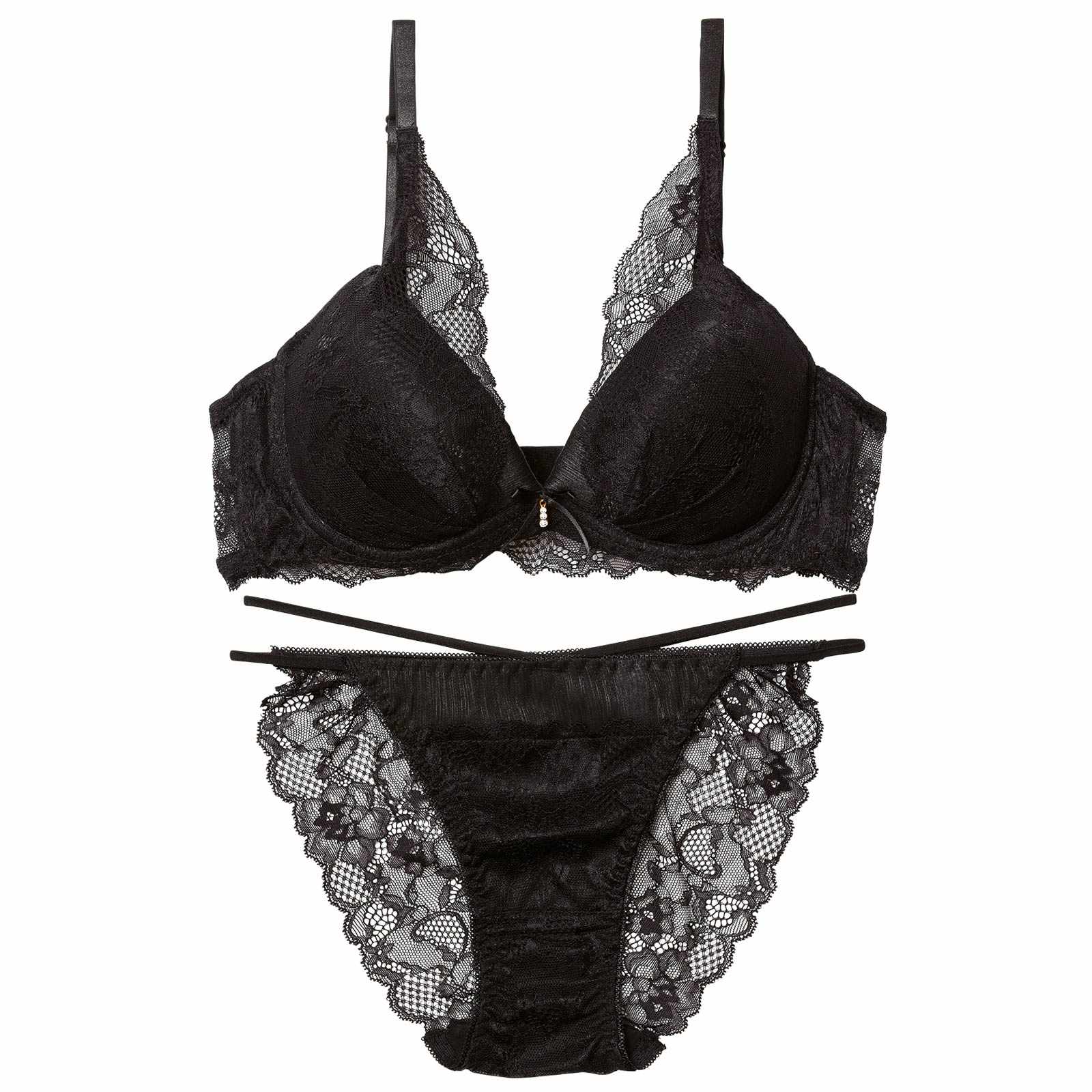 3/16新作!アリュールミッドナイトレース育乳脇高ブラジャー&バック透けフルバックショーツ
