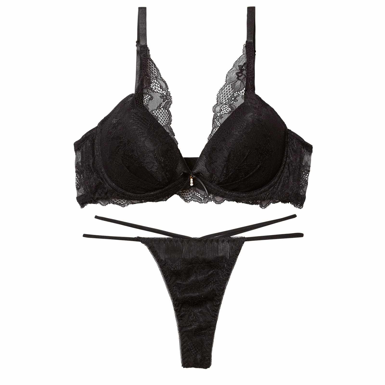 3/16新作!アリュールミッドナイトレース育乳脇高ブラジャー&バック透けTバックショーツ
