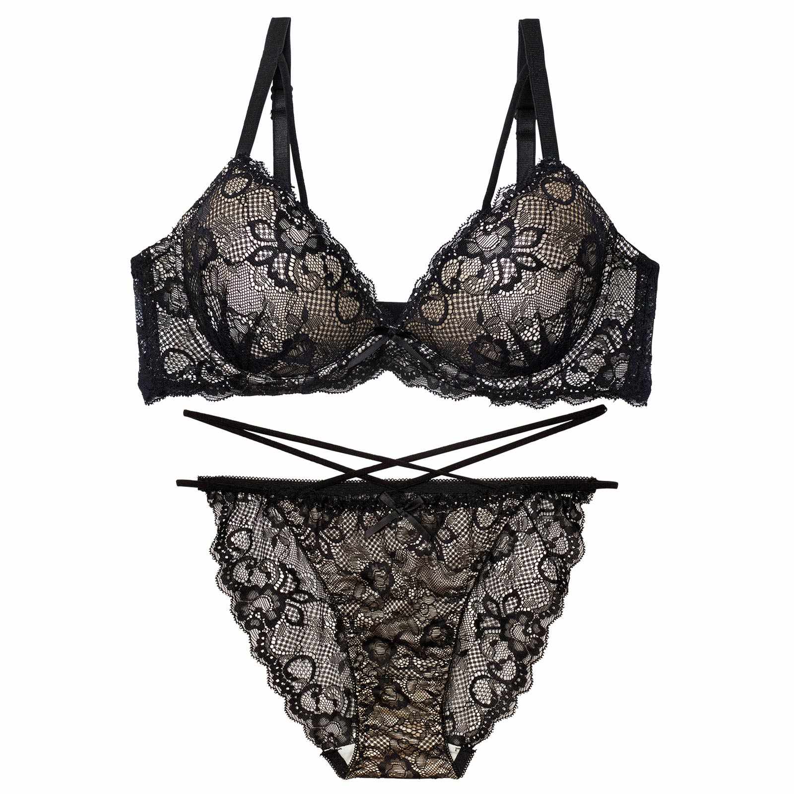 1/26新作!【EFサイズ】エターナルヌーディーレースブラジャー&バック透けフルバックショーツ