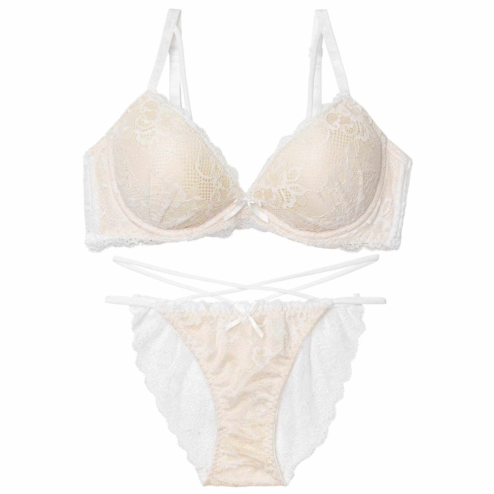 1/26新作!【EFサイズ】エターナルヌーディーレースブラジャー&バック透けフルバックショーツ