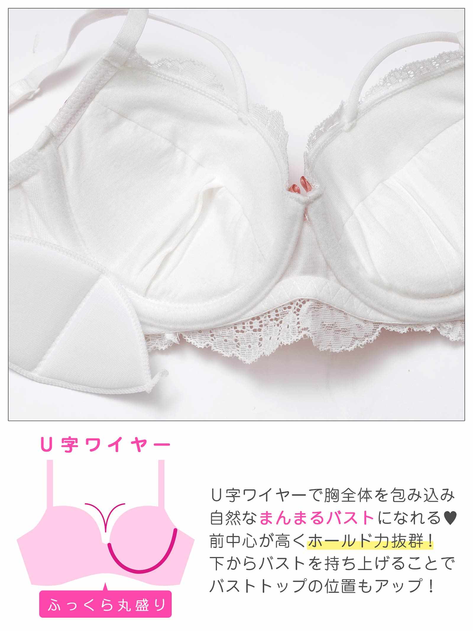 2/2新作!【EFサイズ】スウィートサテンレース育乳脇高ブラジャー&バック透けフルバックショーツ