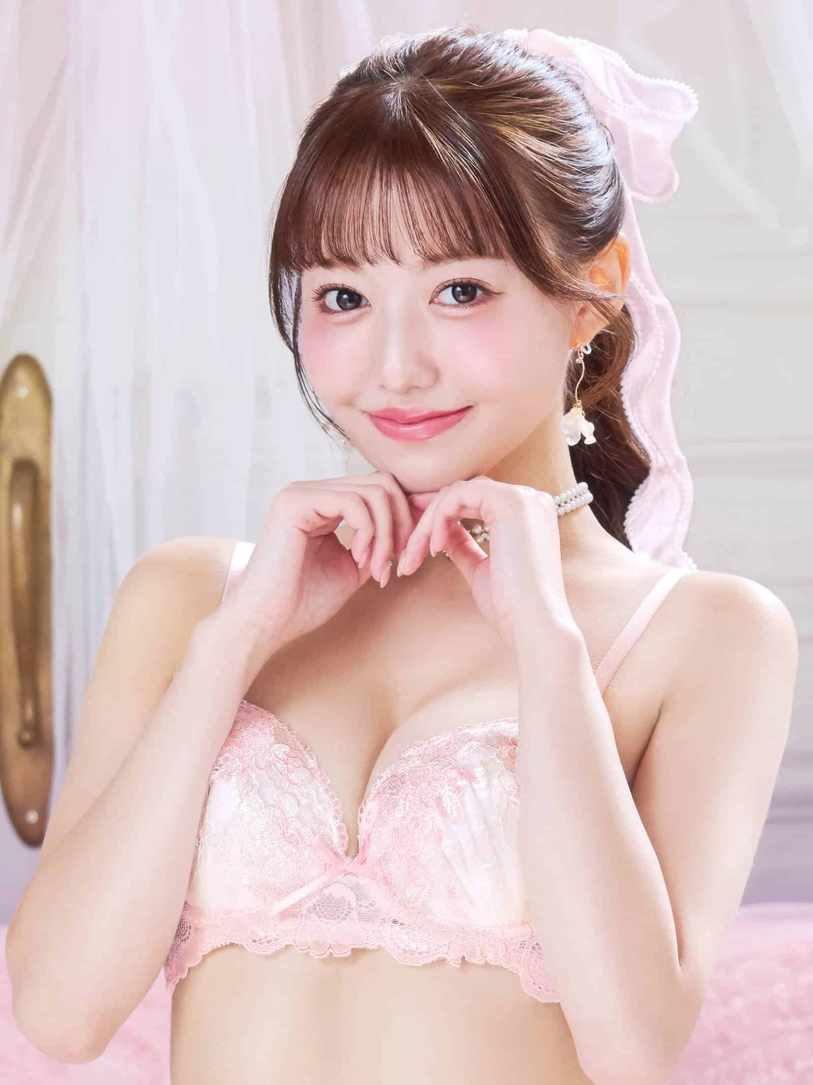 8/12新作!【ノンワイヤー】パステルリボンブルーム育乳脇高ブラジャー&フルバックショーツ